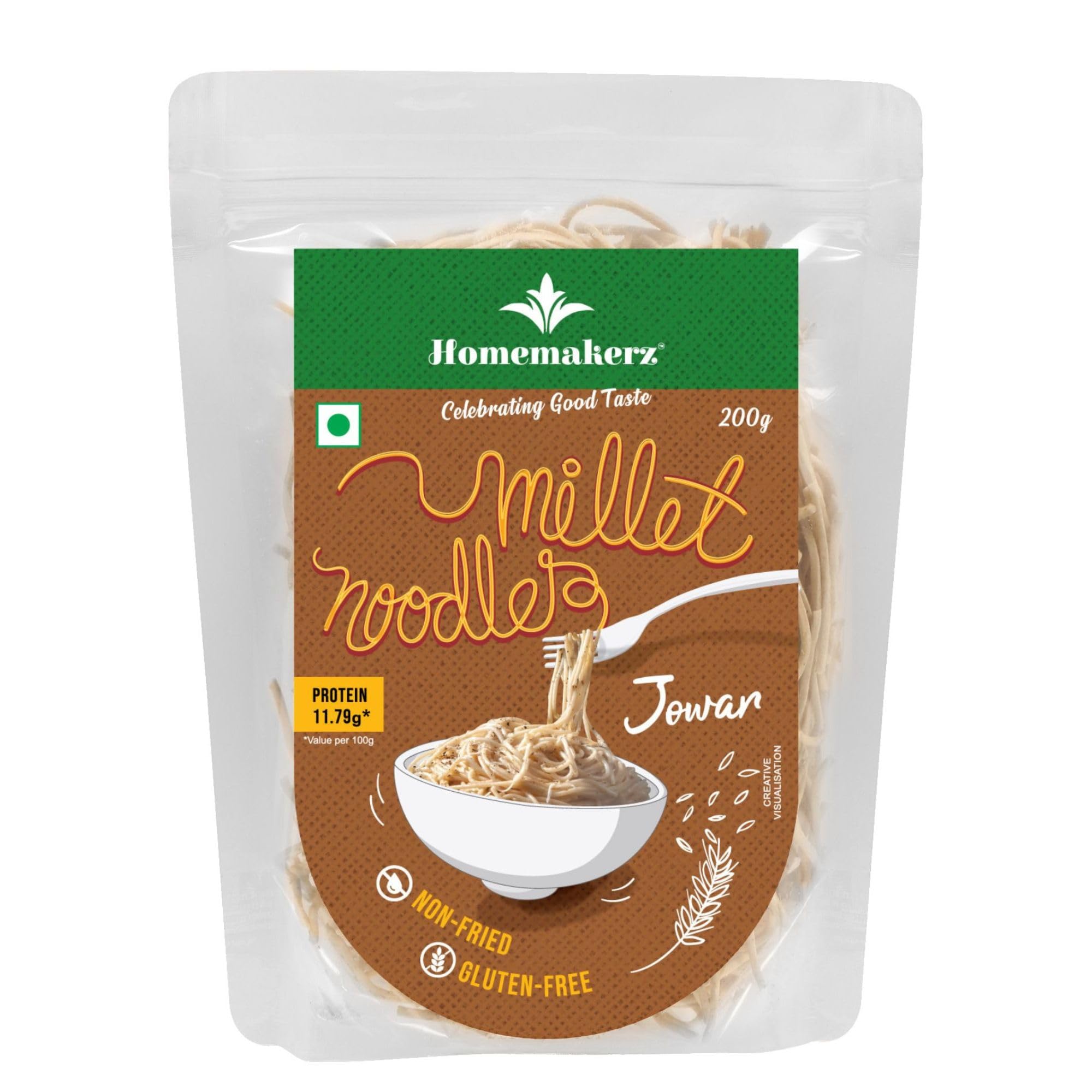 Homemakerz Jowar Millet Noodles, Natural, Preservative, Gluten & Fat Free, Non-Fried & No Oil, Zero Maida & Wheat, Healthy & Tasty Hakka Millet Noodles, 200g