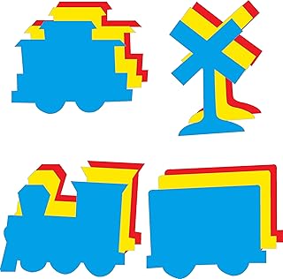 5.5â€ Train Tri-Color Large Creative Cut-Out Set, with Engine, Box Car, Caboose and Crossing Sign, 31 Cut-Outs per Design in a Pack for Classroom DÃ©cor, Train Theme and Craft Activities for Kids