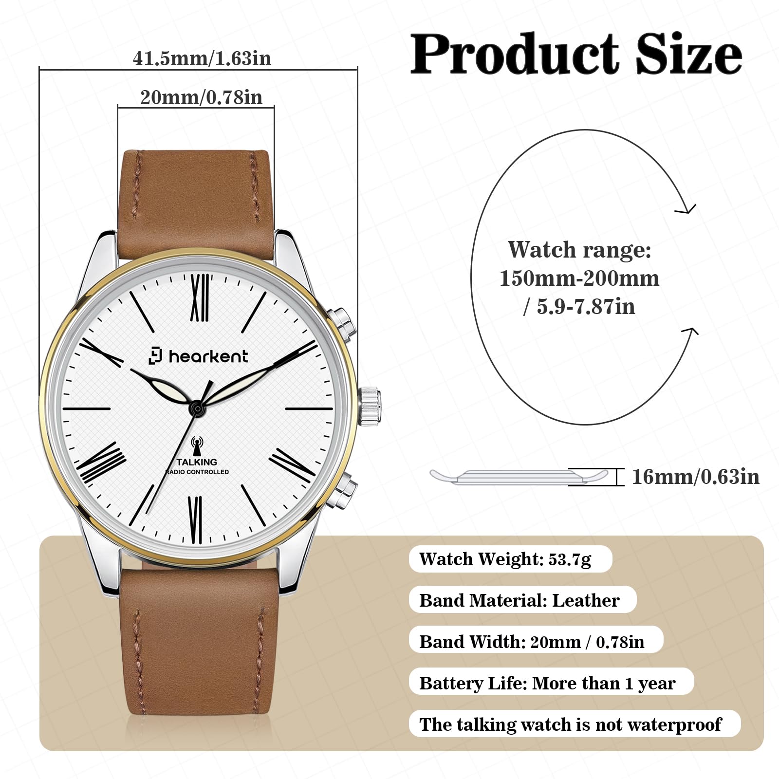 Hearkent Sprechende Uhr für Sehbehinderte, Zeit und Datum, Herren-Armbanduhren, automatische Zeitanpassung, Geschenke für Blinde, Senioren Männer mit Lederband