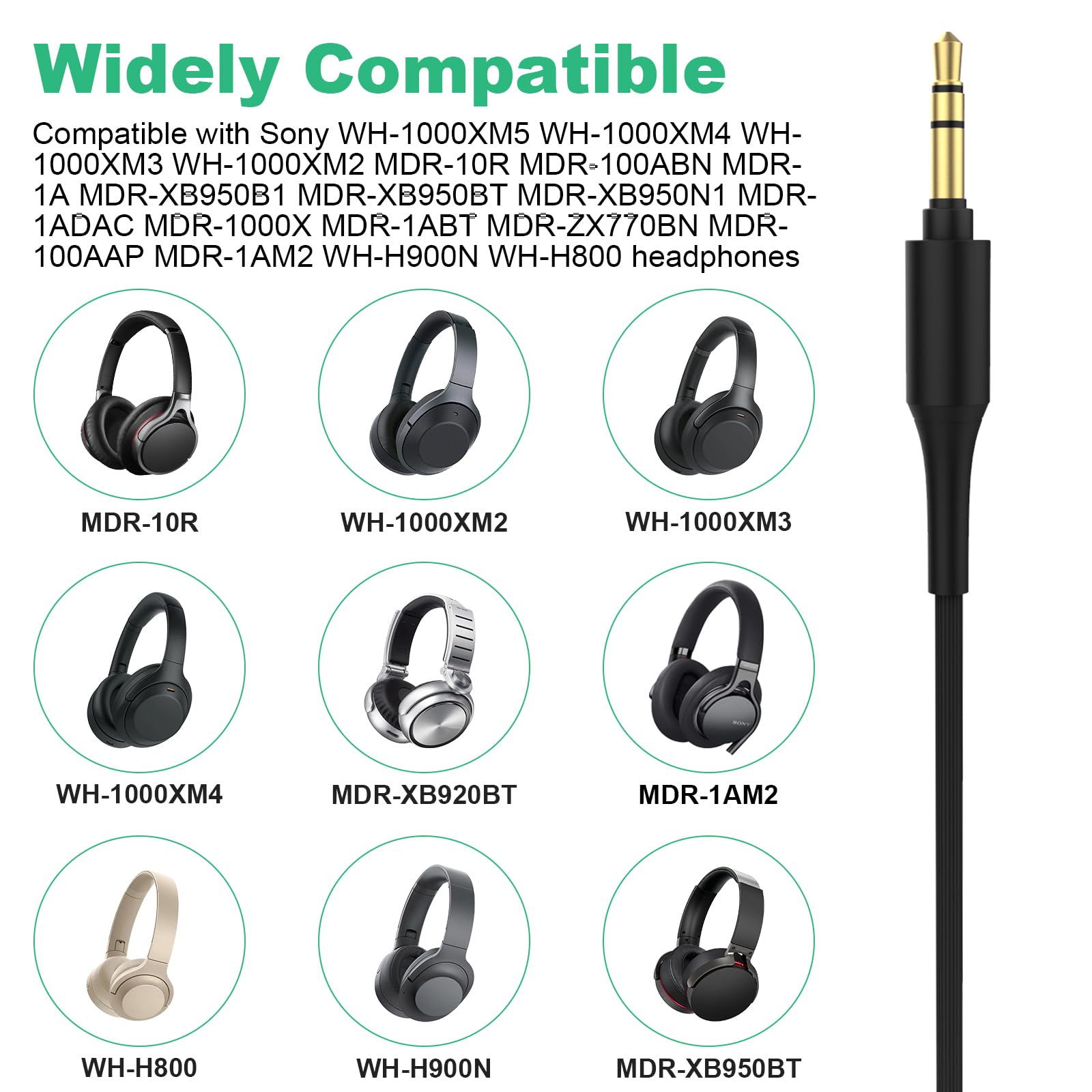 WH-1000XM4 Replacement Headphone Cable Audio Cord Compatible with Sony WH-1000xm5 WH-1000xm3 MDR-1A, Extension Cord Compatible with Sony MDR-XB950BT MDR-XB950N1 WH-CH700N WH-900N Headphones (Black)