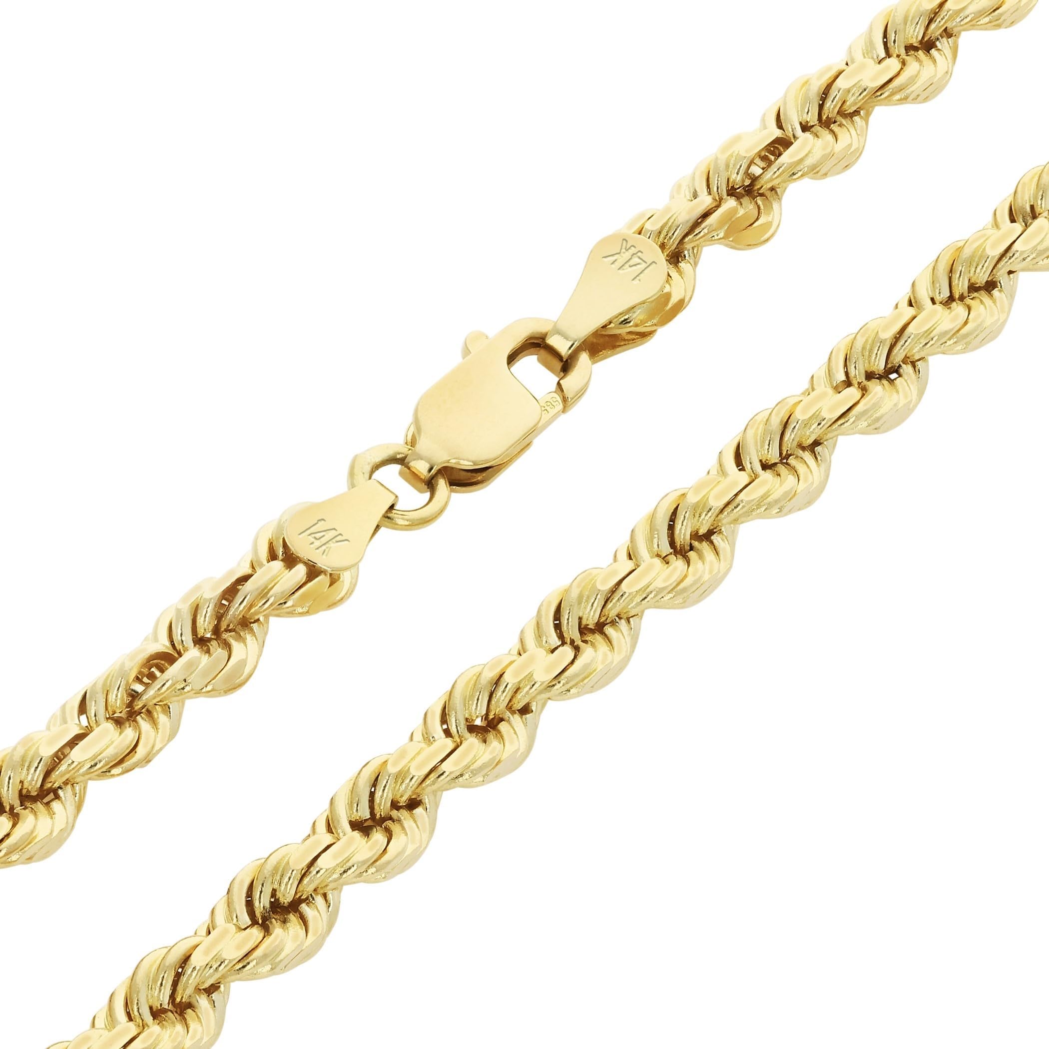 14k Real Yellow Gold 4mm Rope Chain Diamond Cut Necklace (16"-30") Italian Jewelry for Men & Women