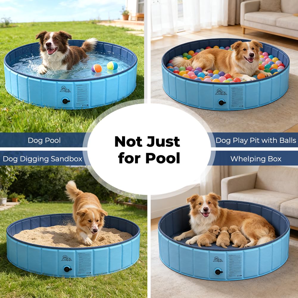 KYG Piscina per cani da 120 x 30 cm, pieghevole e antiscivolo, per cani di taglia media, con valvola di scarico