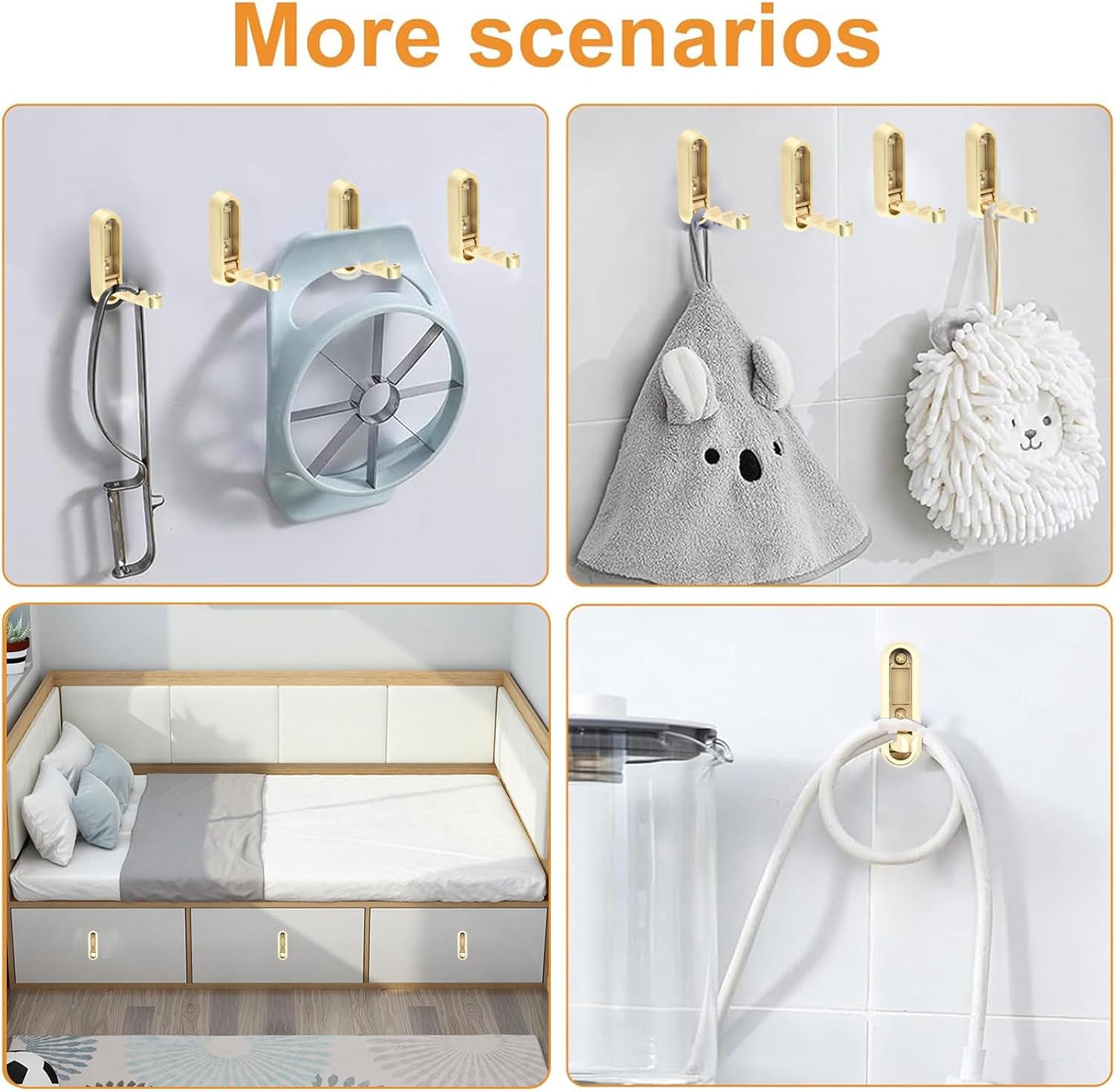 MOROBOR 4pcs Elliptical Folding Wall Hook Non-Slip Heavy Duty Foldable Coat Hook Aluminum Alloy Wall Hanger for Hanging Coat Bags Backpack Towel(Brushed Copper)