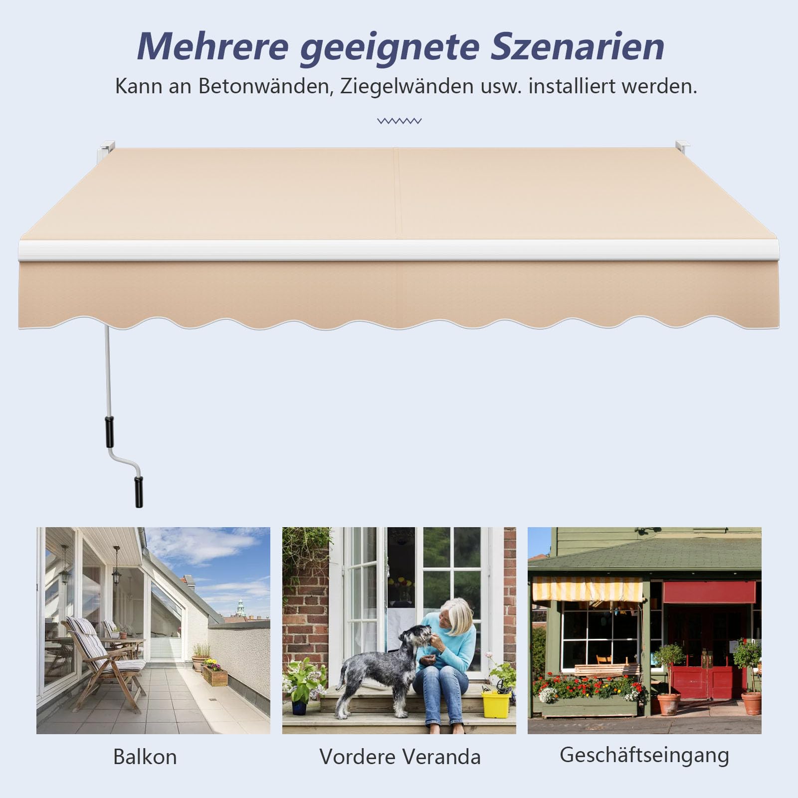 COSTWAY Markiza z ramieniem przegubowym, 250 x 200 cm, markiza tarasowa z aluminiową ramą i korbą ręczną, markiza przeciwsłoneczna, regulowany kąt 40-100°, ochrona przed słońcem i wodoszczelna, na