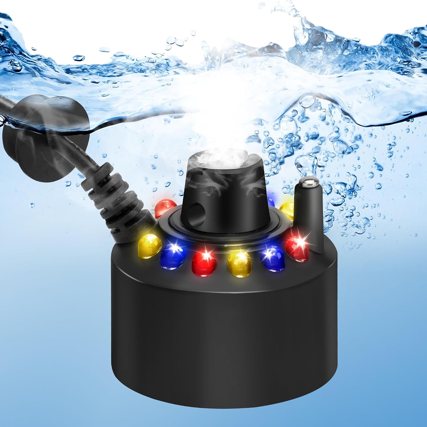 DaToo Mist Maker Mini Pond Fog Machine 12 Led Indoor Water Fountain Mister Fogger with Splashing Guard Atomizer Air Humidifier Ultrasonic Fogger for Water Feature Halloween and Other Holidays