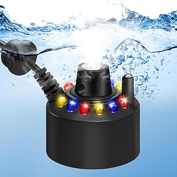 DaToo Mist Maker Mini Pond Fog Machine 12 Led Indoor Water Fountain Mister Fogger with Splashing Guard Atomizer Air Humidifier Ultrasonic Fogger for Water Feature Halloween and Other Holidays