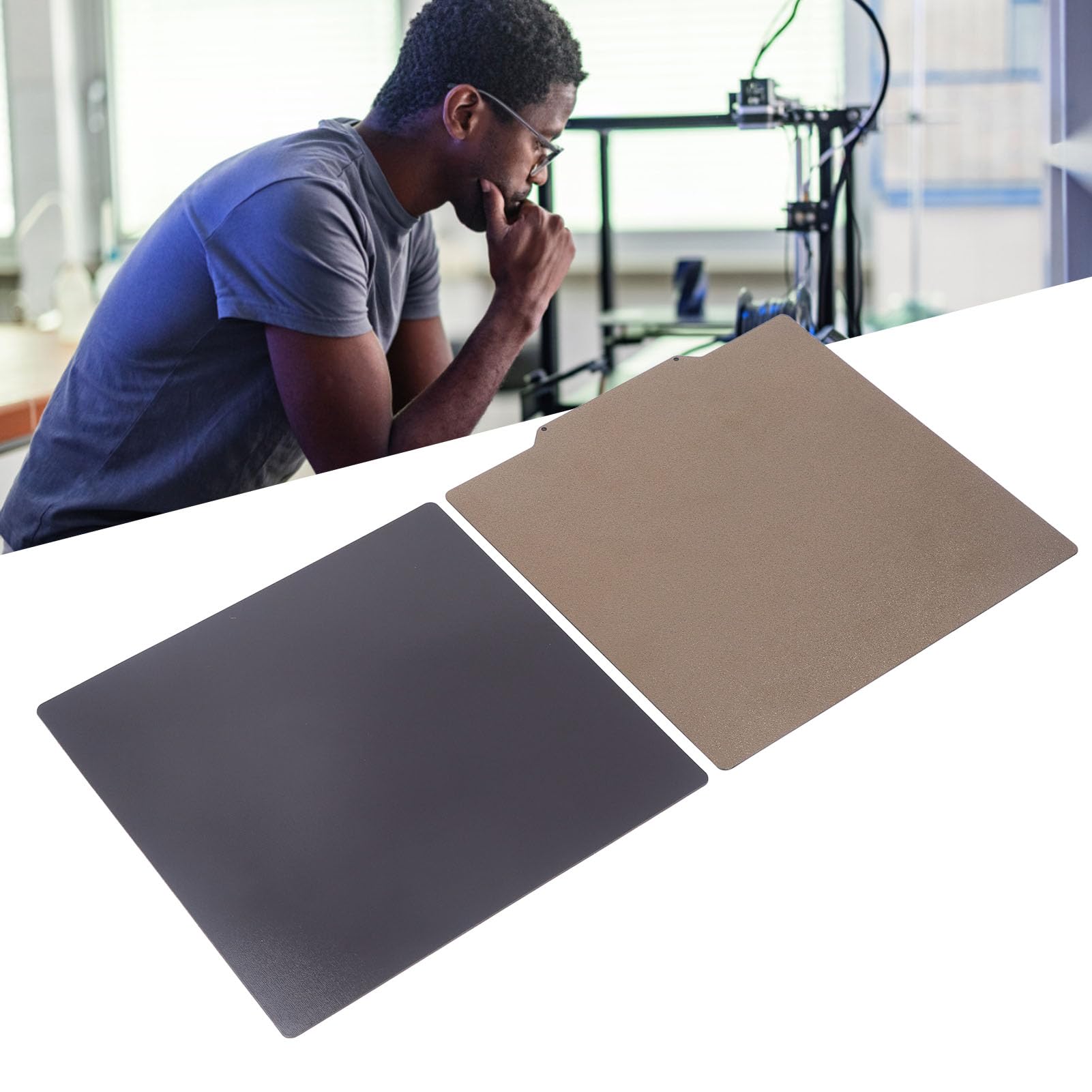 Fockety 3D Druck PEI Platte, 300 X 300 Mm, 3D Druck Magnetplatte für CR10, Glatte Kohlefaser PET strukturierte Flexible Beheizte Bettfederstahlblechplatte, Doppelseitige Magnetische