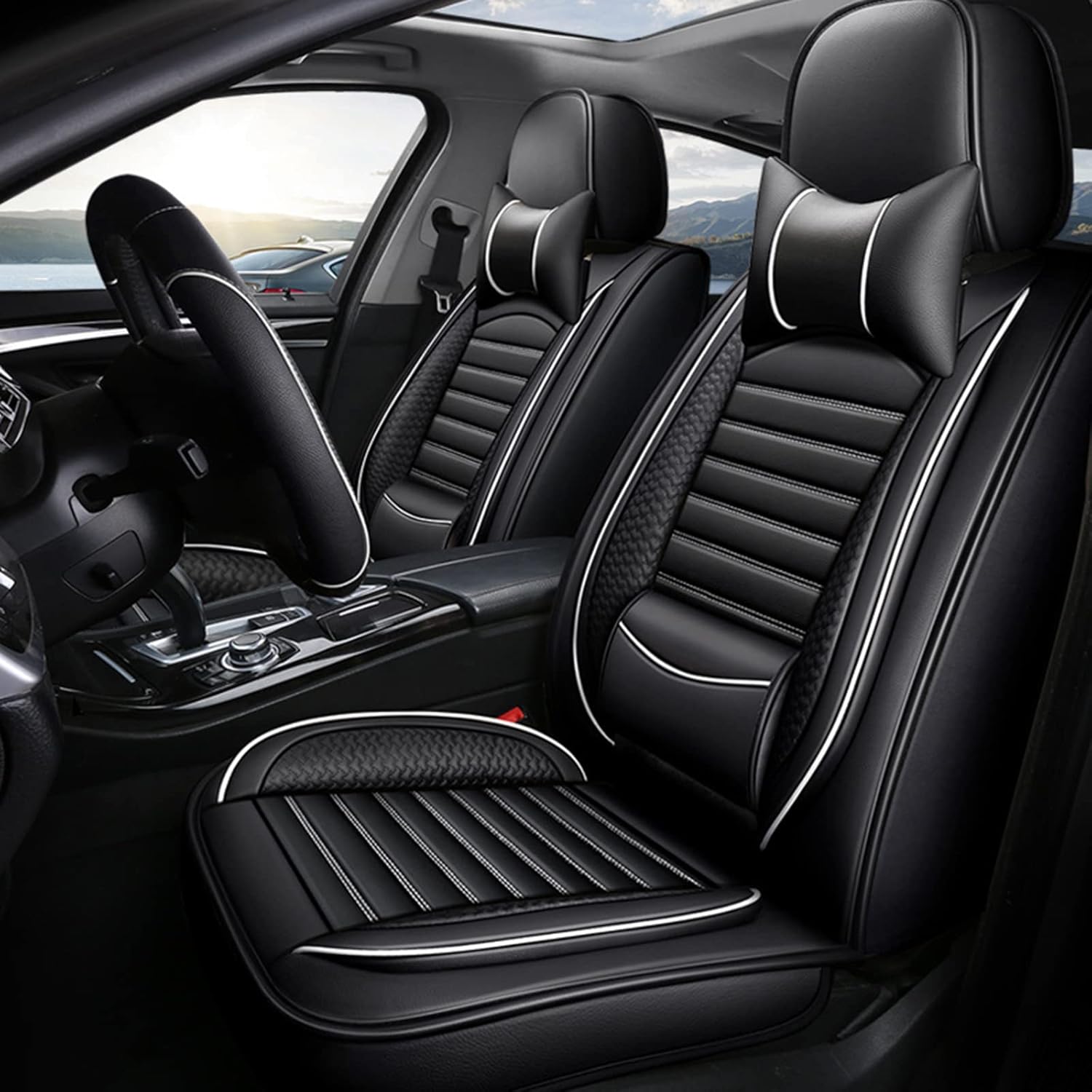 Luxury Car Seat Covers Universal Fit 5 Seats Car Surrounded Waterproof Leather Car Seat Covers Adjustable Removable Auto Seat Cushions,A (A)