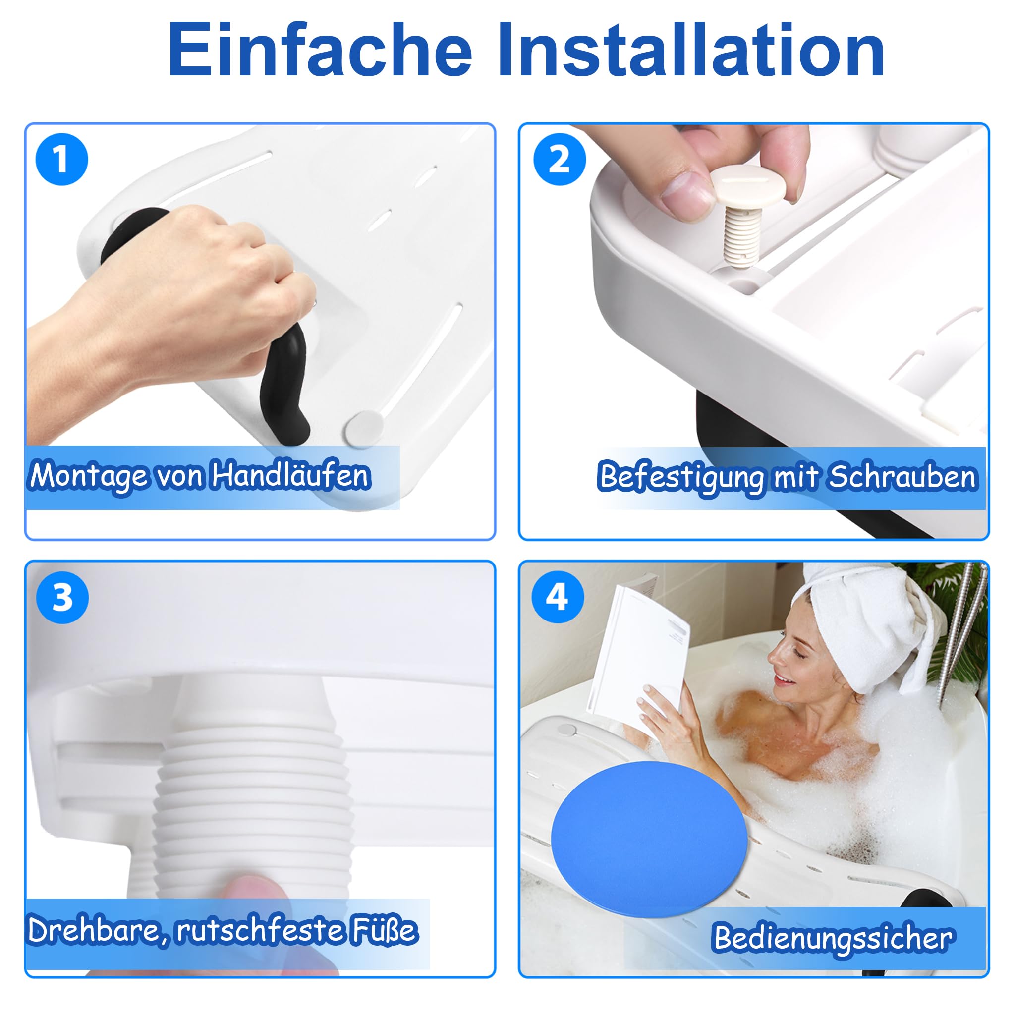YRHome Badewannensitz mit Drehscheibe 75,5x34cm Badewannenbrett zum sitzen Badewannensitz Senioren Erwachsene Einstellbar Wannenbrett zum Sitzen für Badewanne Duschbrett bis 150kg mit Schwarz Griff