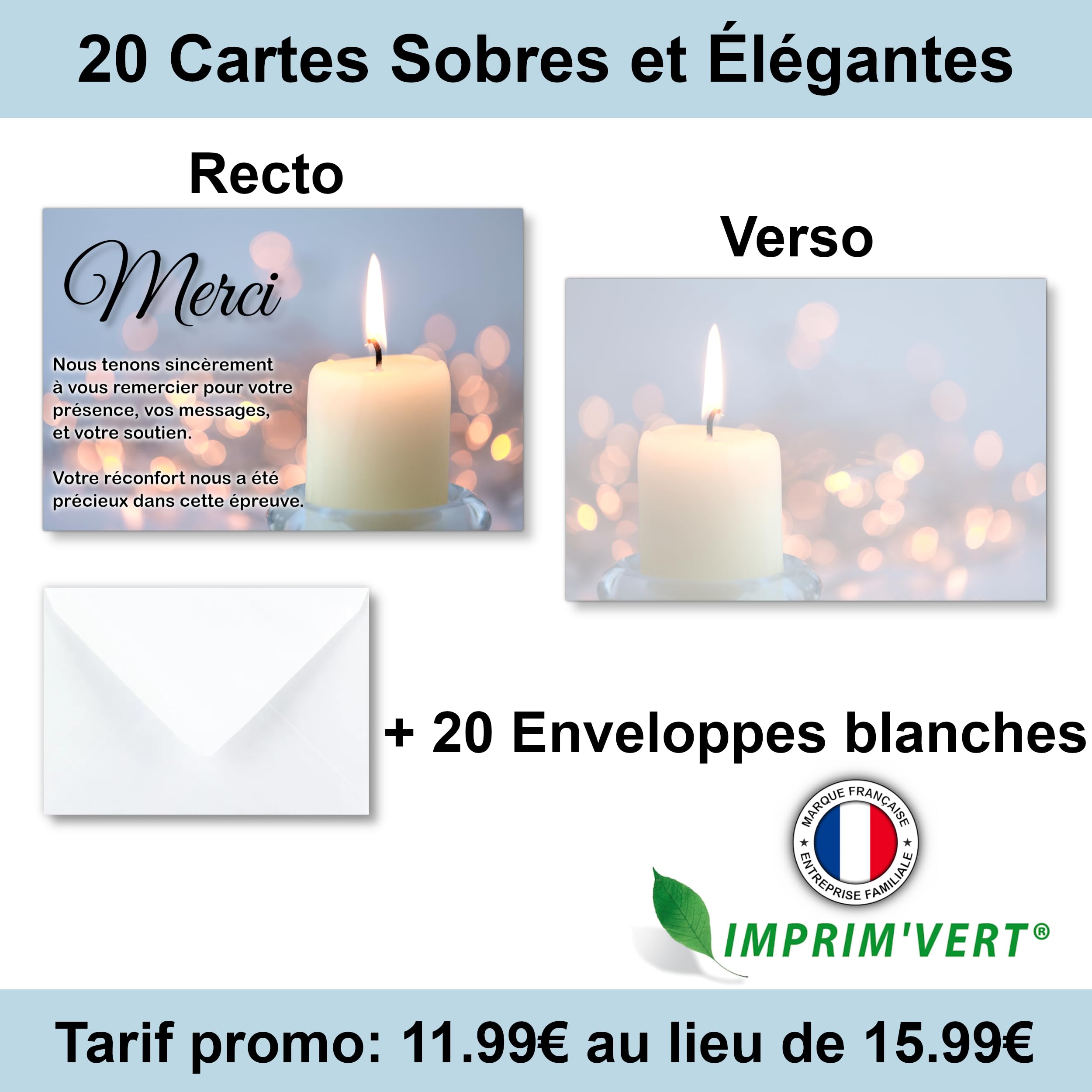 20 Cartes De Remerciement Décès Écoresponsables - Design Sobre Avec Enveloppes - Remerciements Obsèques