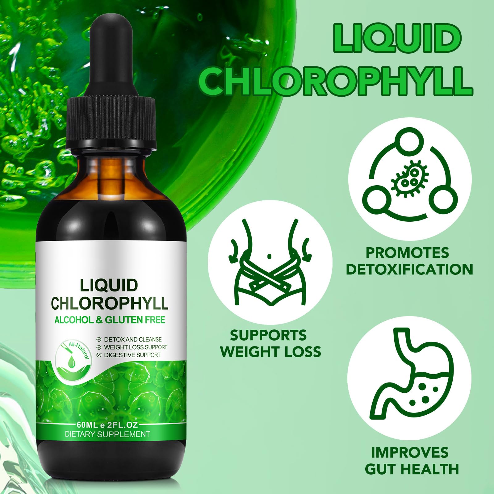 Chlorophyll Liquid Drops, Organic Liquid Chlorophyll Body Deodorizing, Supports for Odor Balance, Natural Body Freshness, Body Odor Control, Fresh Breath, 60ml 2Bottle. — Amazon image 3