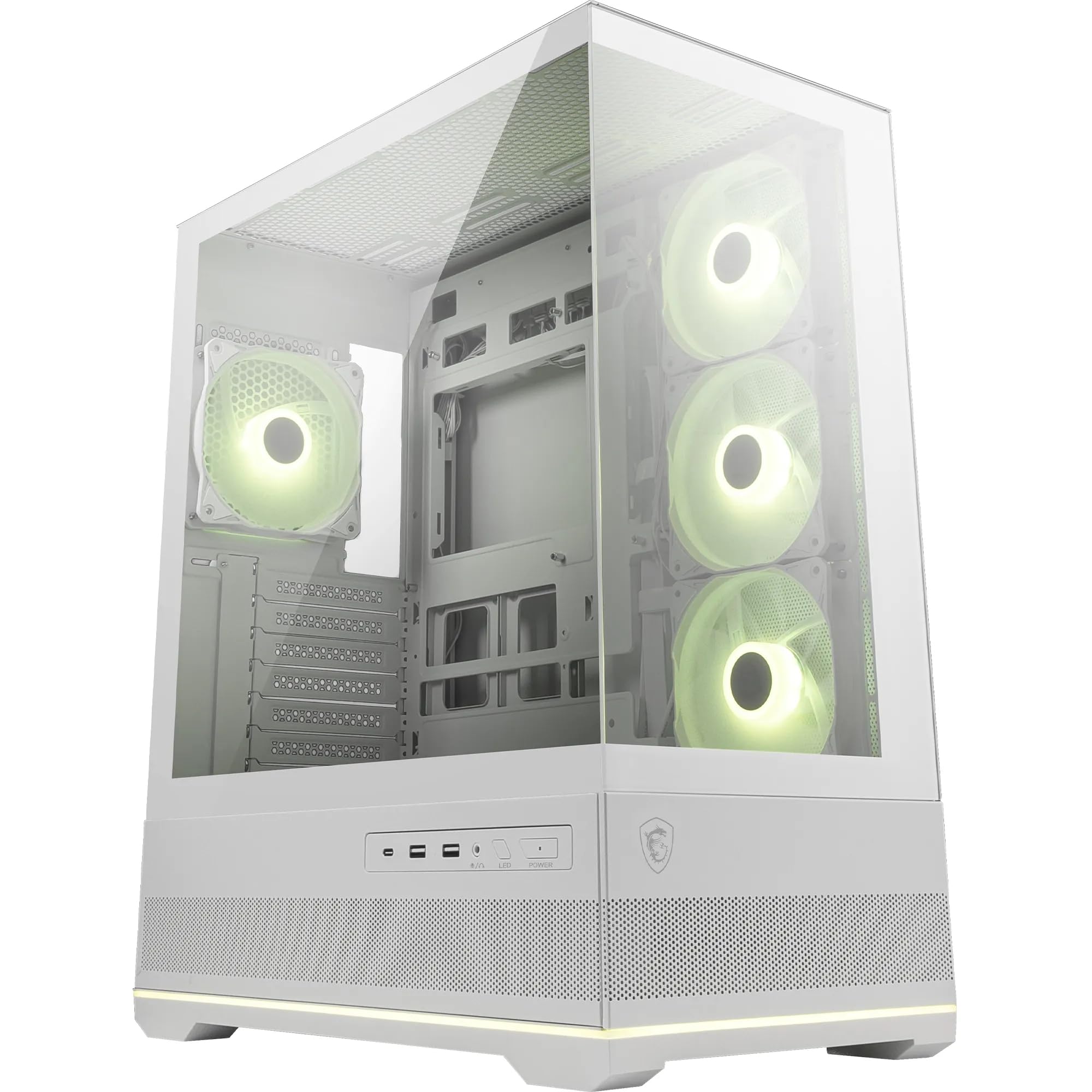 MSI MAG PANO 110R PZ White – Mid-Tower oyun bilgisayarı kasası – 400 mm uzunluğa kadar GPU'ları destekler, çıkarılabilir toz filtresi, USB 20 Gbit/s (Tip C), Back-Connect-ATX ve Micro-ATX