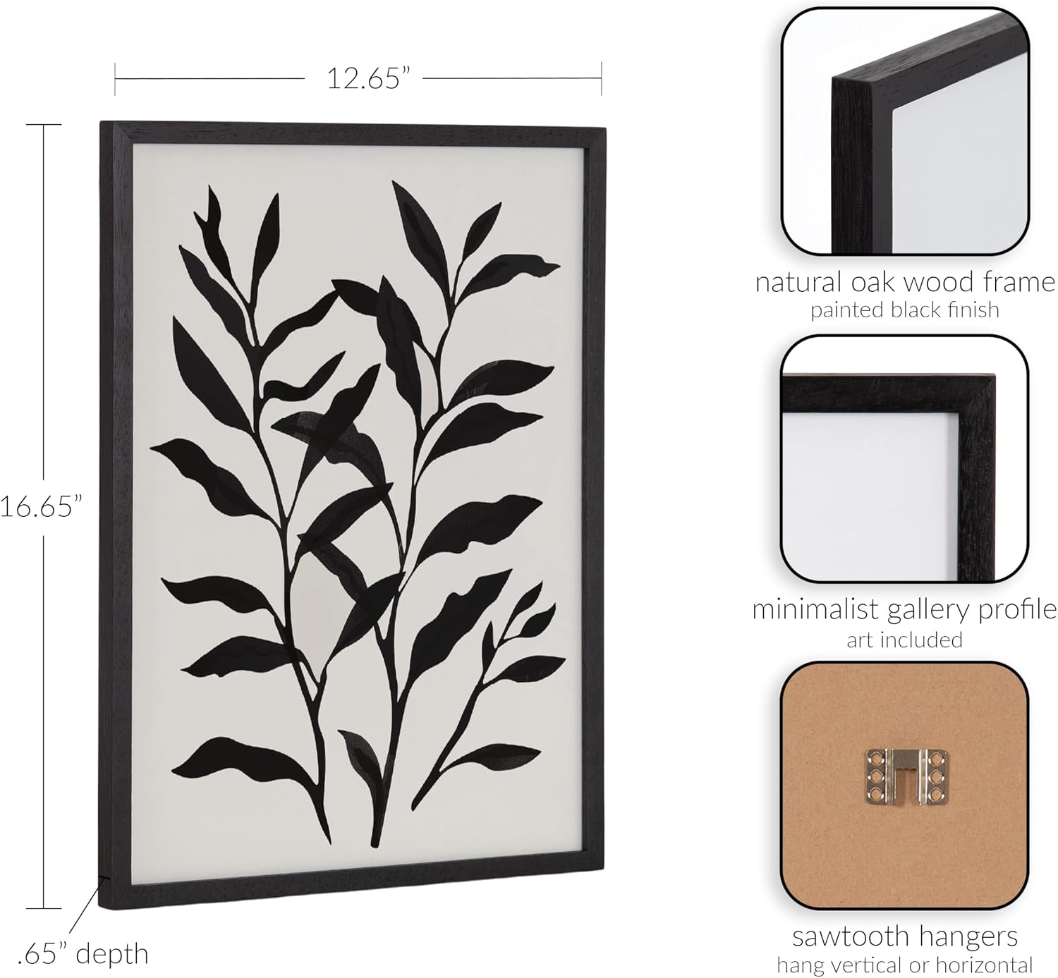 Kate and Laurel Modern Botanical Matisse Inspired Silhouette Framed Wall Art by The Creative Bunch Studio, 12x16 Black, Black and White Floral Art for Wall