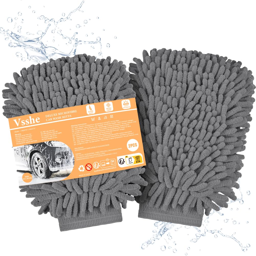 vsshe 5 Stück Autopflege Set mit 3er 600GSM Mikrofasertücher Auto (Korallenfleece) & 2er Mikrofaser Waschhandschuh, Reinigungsset für Auto & Haushalt | 100% Kratzfrei Super saugfähig (40x30cm) Blau