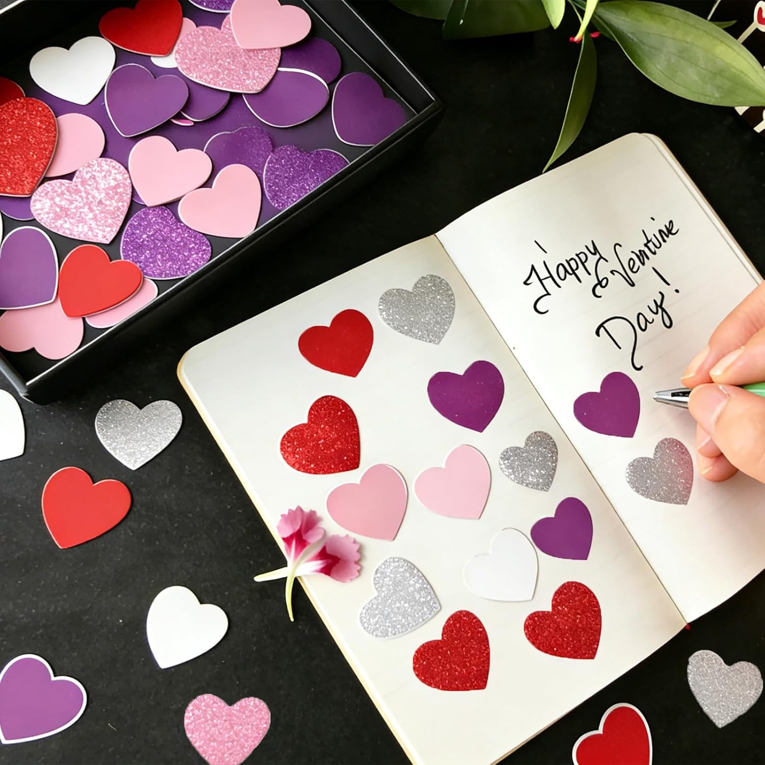 200 PCS Red Pink White Purple Glitter & Plain Foam Heart Stickers, 3 Sizes Self-Adhesive Foam Heart Decorations for Valentine’s Day Crafts, Classroom Projects, DIY Cardmaking, Gift Bags & Scrapbooking