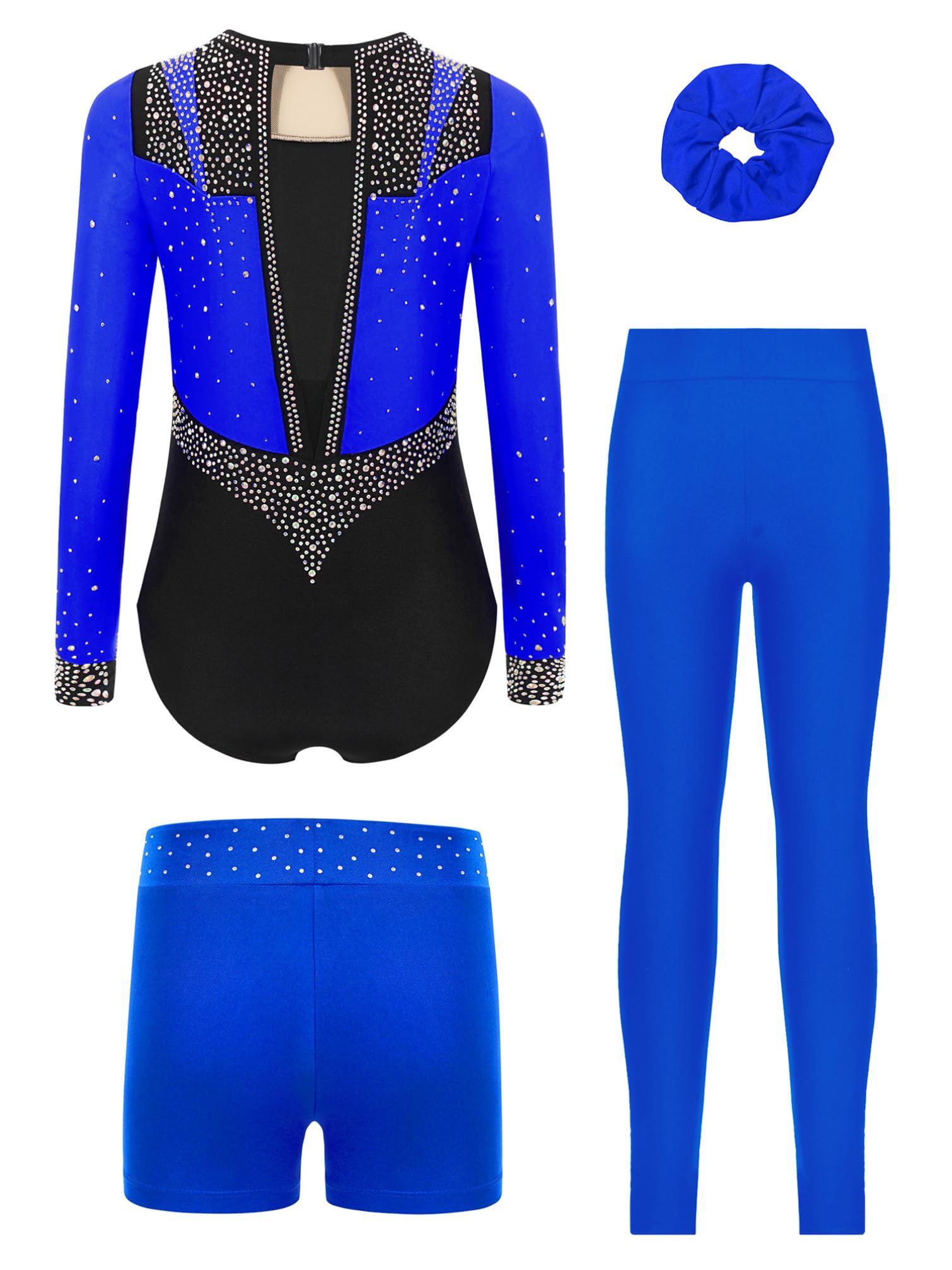 TiaoBug Maillot De Gimnasia Ritmica para Niña Leotardo Manga Larga con Pantalones Largos Y Banda para El Pelo Body De Ballet Clásica