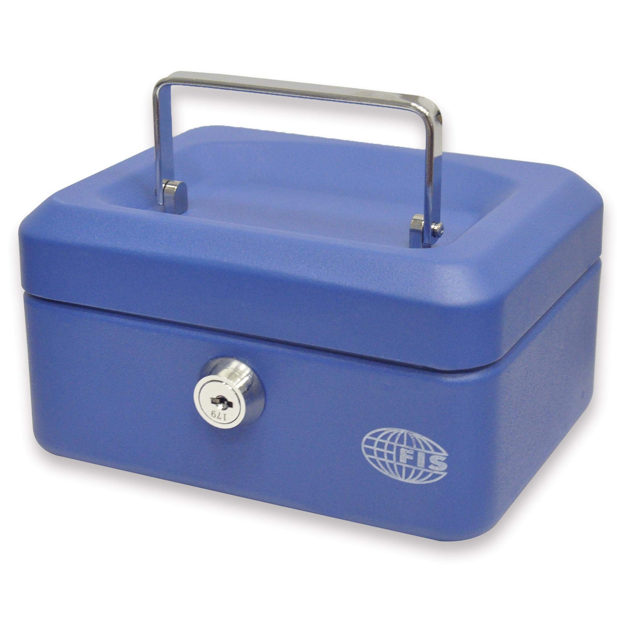 FIS Cash Box/jewerly safe Steel Blue Color With key lock, size: 15.2x11.5.8cm, 6 Inch - FSCPTS0034BL