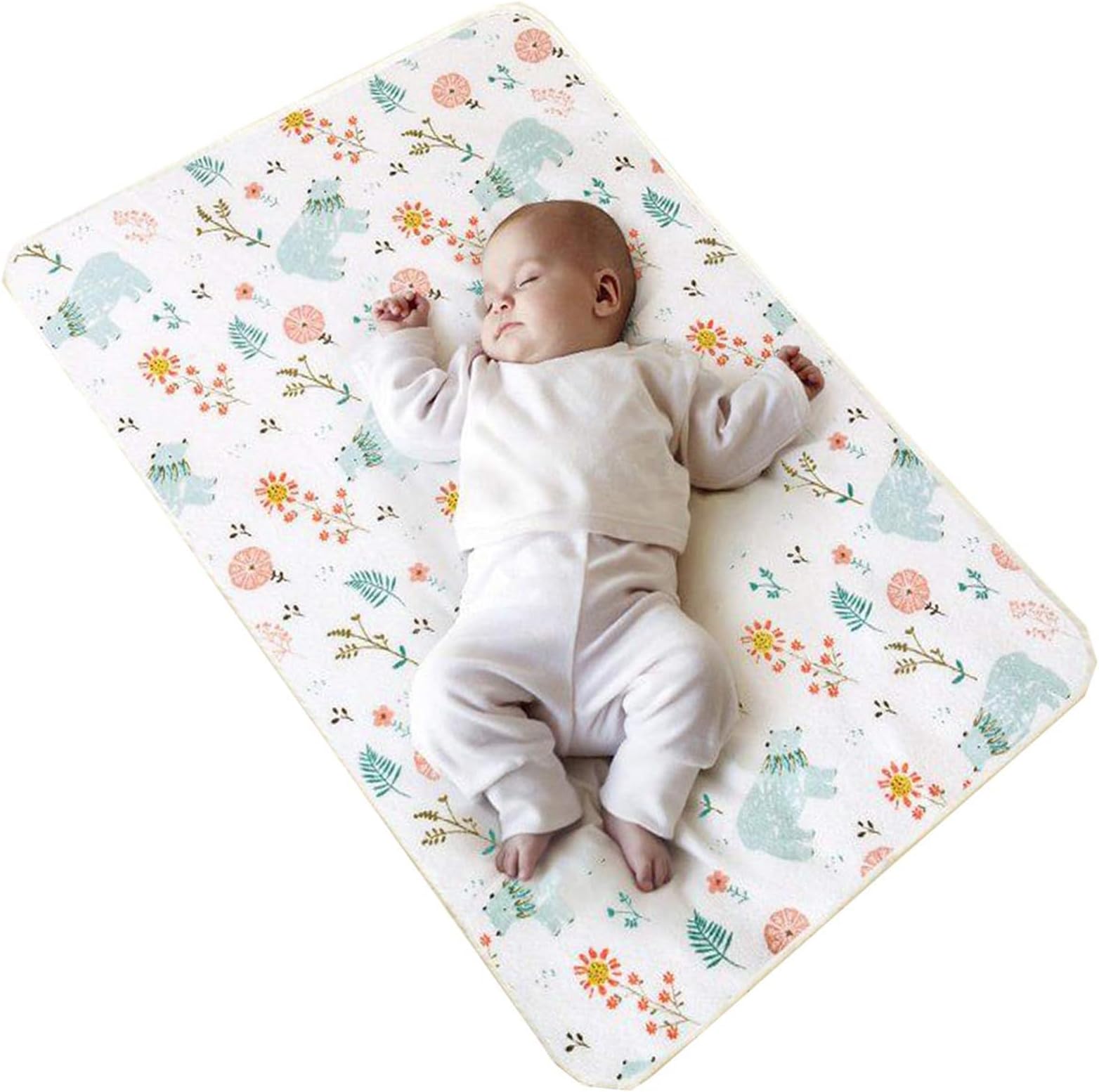 THE WHITE SHOP Baby Waterproof Bed Pad Bed Wetting Pads Washable for Kids Toddler Potty Training Pads Baby Wateproof Pad Mat for Pack n Play/Crib/Mini Crib Reusable Incontinence Underpads