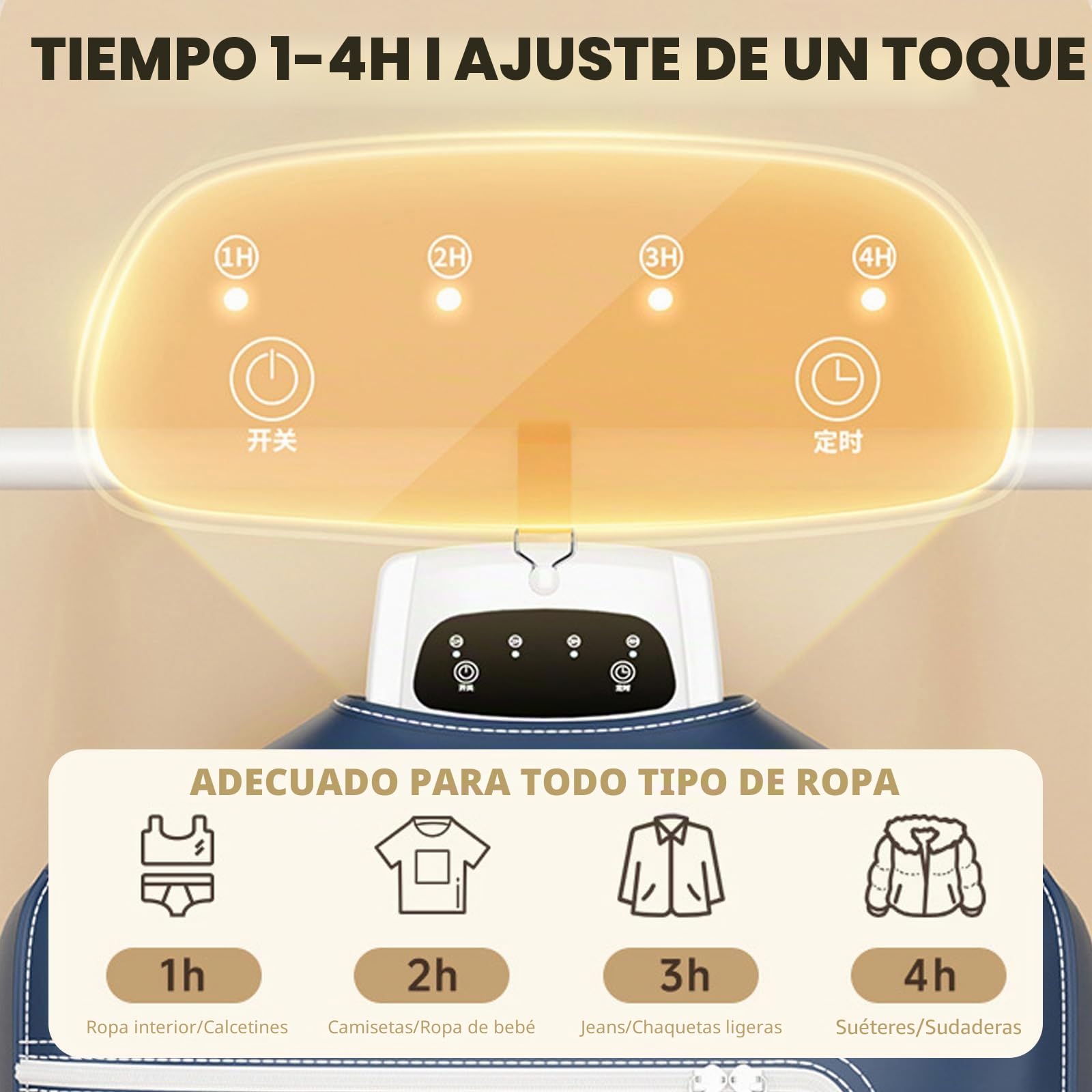 Secador de ropa portátil pequeño, mini secadora plegable con temporizador de 1-4H, secador de aire caliente eléctrico pequeño con bolsa de secado, secado 360°, mini secador para apartamento, casa