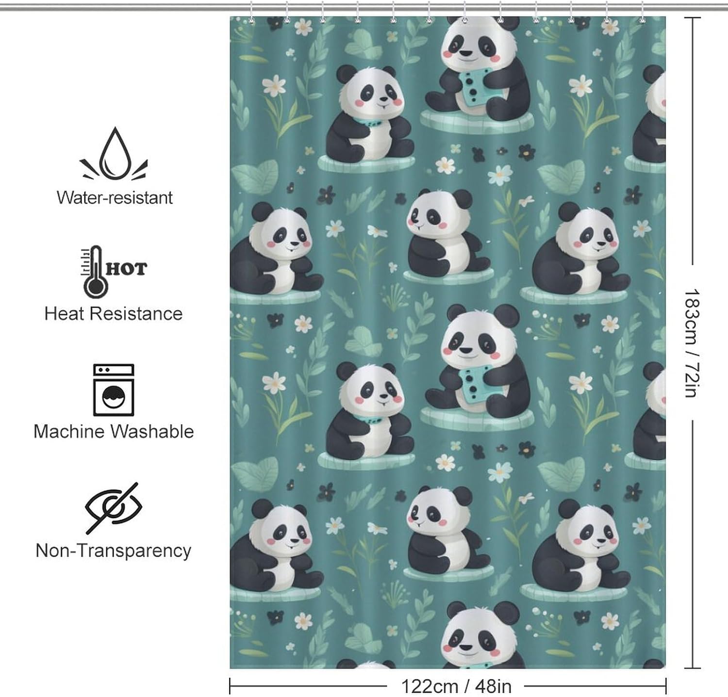 Cute Pandas Funny Shower Curtains Washable Bath Curtain Liner with Hooks for Bathroom Bath Tubs