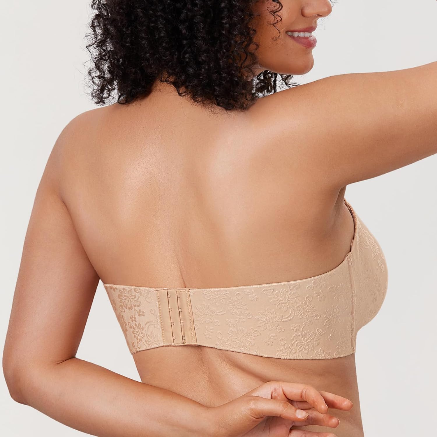 DELIMIRA Women's Strapless Jacquard Minimizer Bra Plus Size Underwire Non-Padded - Image 2