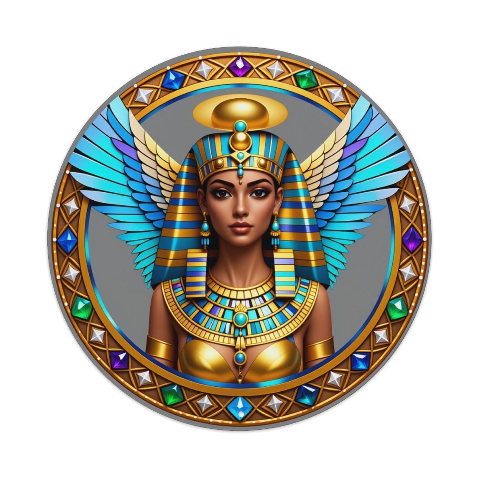 Egyptian Goddess With Wings And Crown Round Tin Sign Vintage Style Metal Sign Home Bar Garden Wall Plaque Decor Metal Poster 8x8 Inch