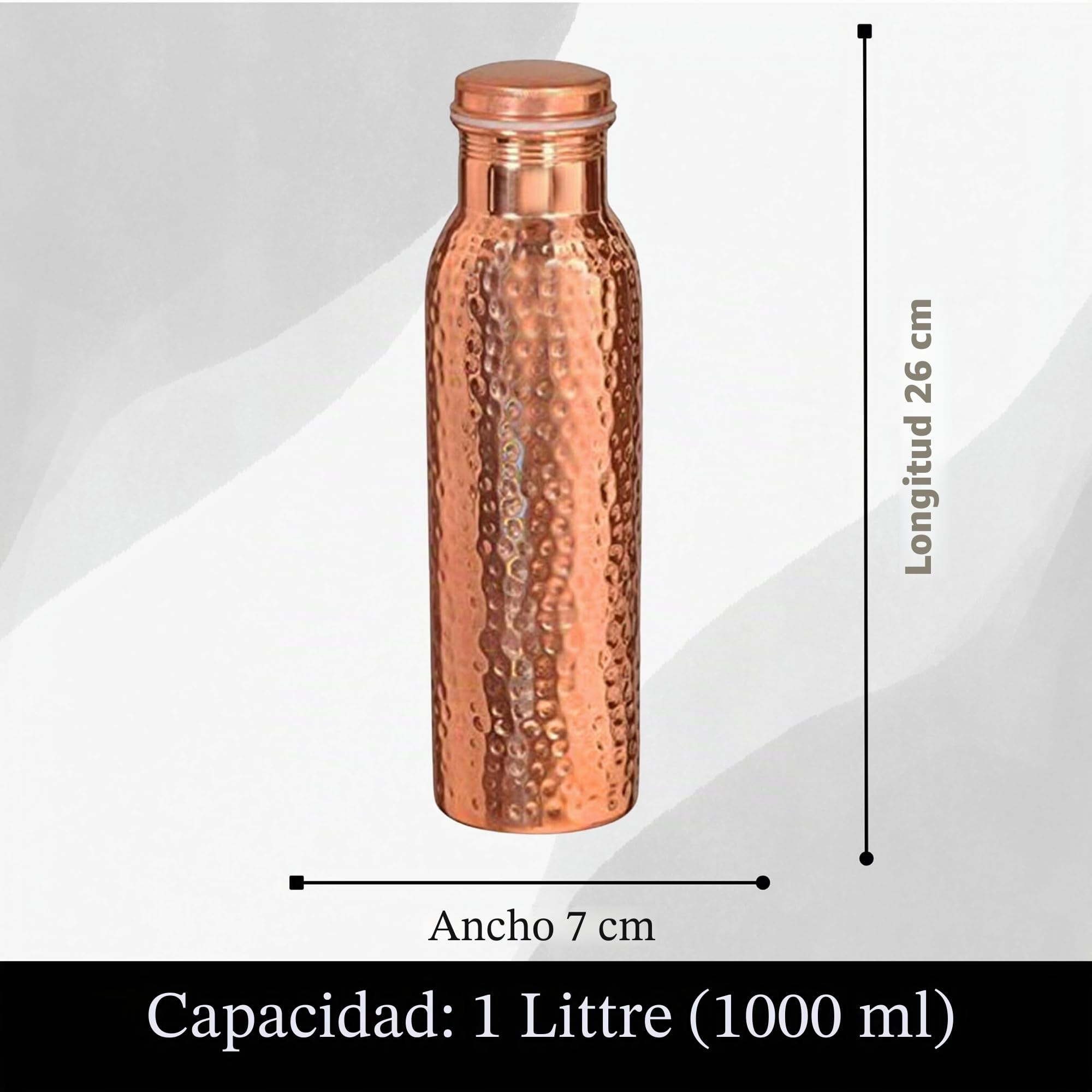 Dispensador de agua de cobre puro, capacidad de 8 litros, acabado martillado, beneficios ayurvédicos para la salud, incluye 2 vasos a juego y 1 botella de cobre, vasos hechos a mano para curación e