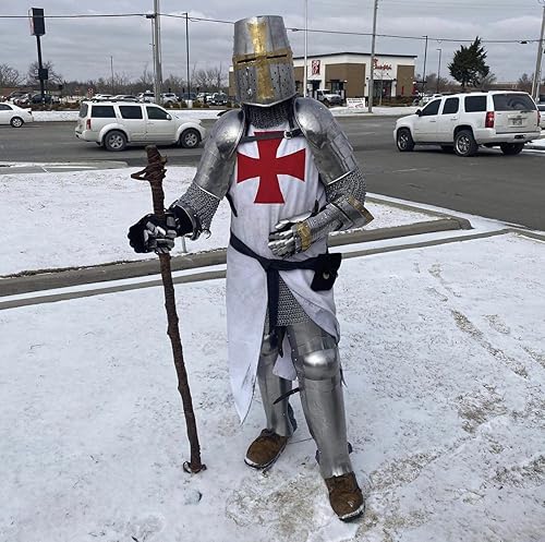 Miniatura 5 de AnNafi® Casco cruzado de latón | Cascos medievales de caballero de metal | Calidad premium con forro de cuero ajustado | Casco de Cruzadas oscuras