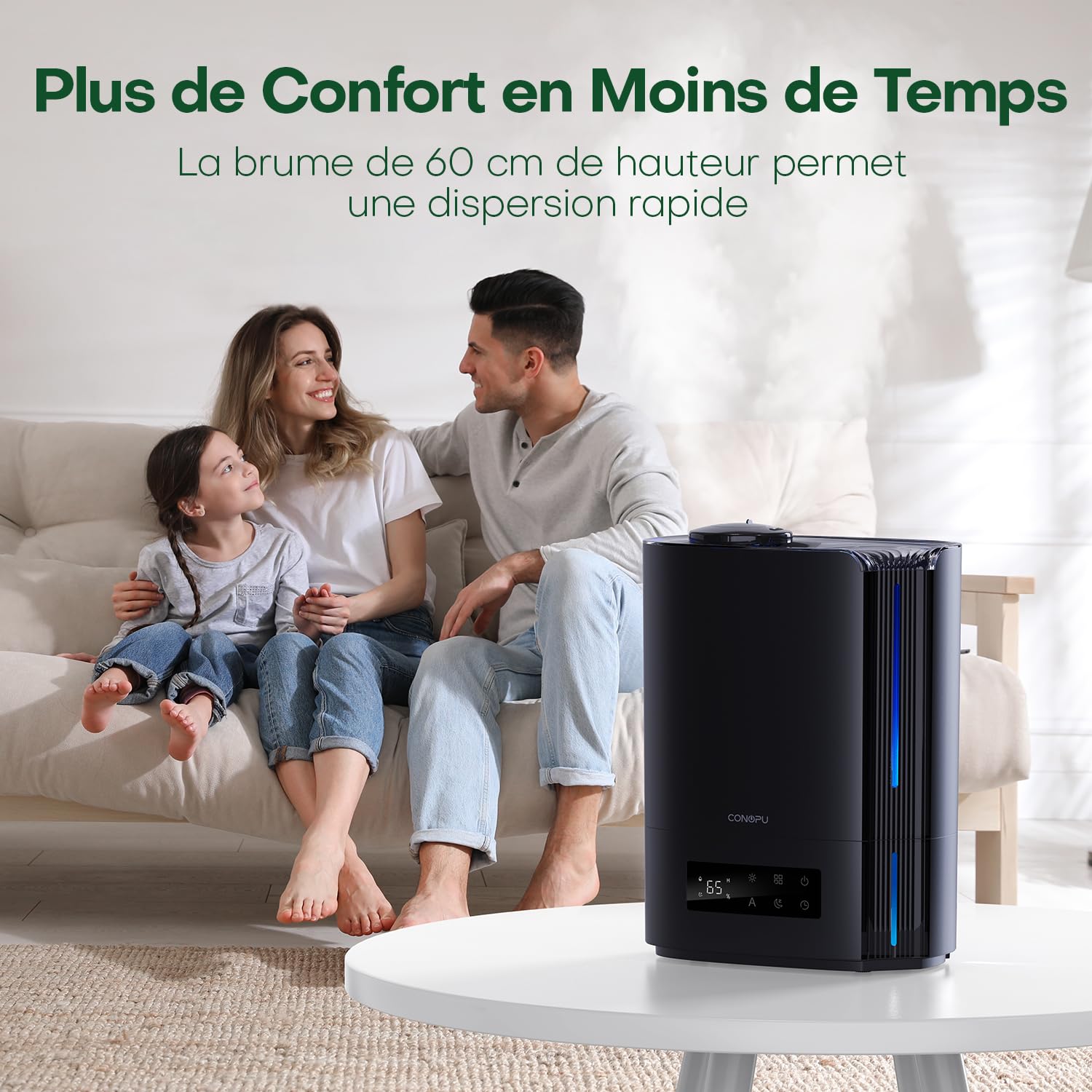 CONOPU Humidificateur d'Air à Ultrasons 6L, Humidificateur d'Air Chambre Silencieux avec Trois Modes et Fonction Température Constante, Humidificateur pour Bébé et Plantes d'Intérieur