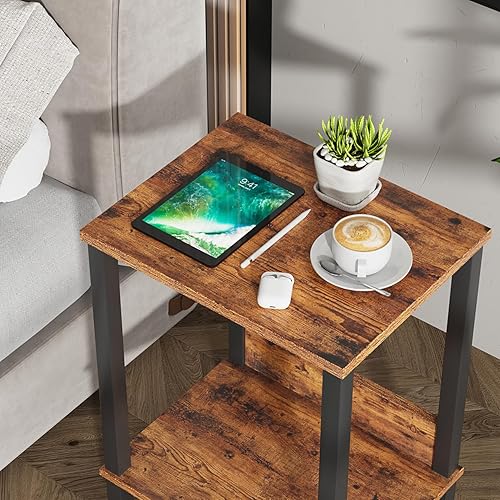 Miniatura 7 de VIMBER Mesa auxiliar, mesa auxiliar, juego de 2, mesitas de noche con estantes de almacenamiento de 2 niveles, mesa de sofá para espacio pequeño,