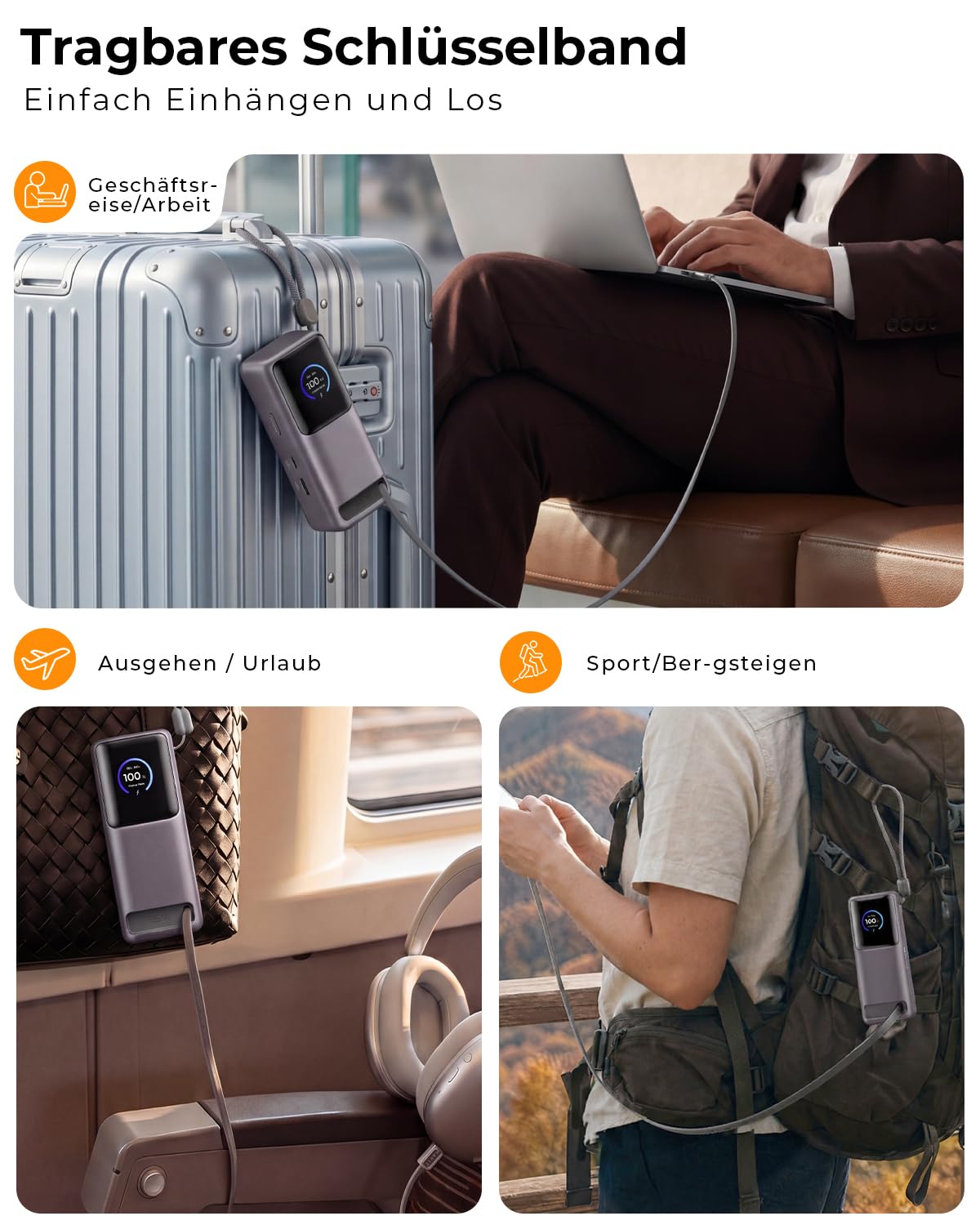 Havit Batería externa de 10000 mAh, carga rápida de 65 W, cable retráctil de 65 cm, compatible con iPhone 17/16/15 Series, Galaxy S25 Ultra, MacBook, Dell Laptop and More