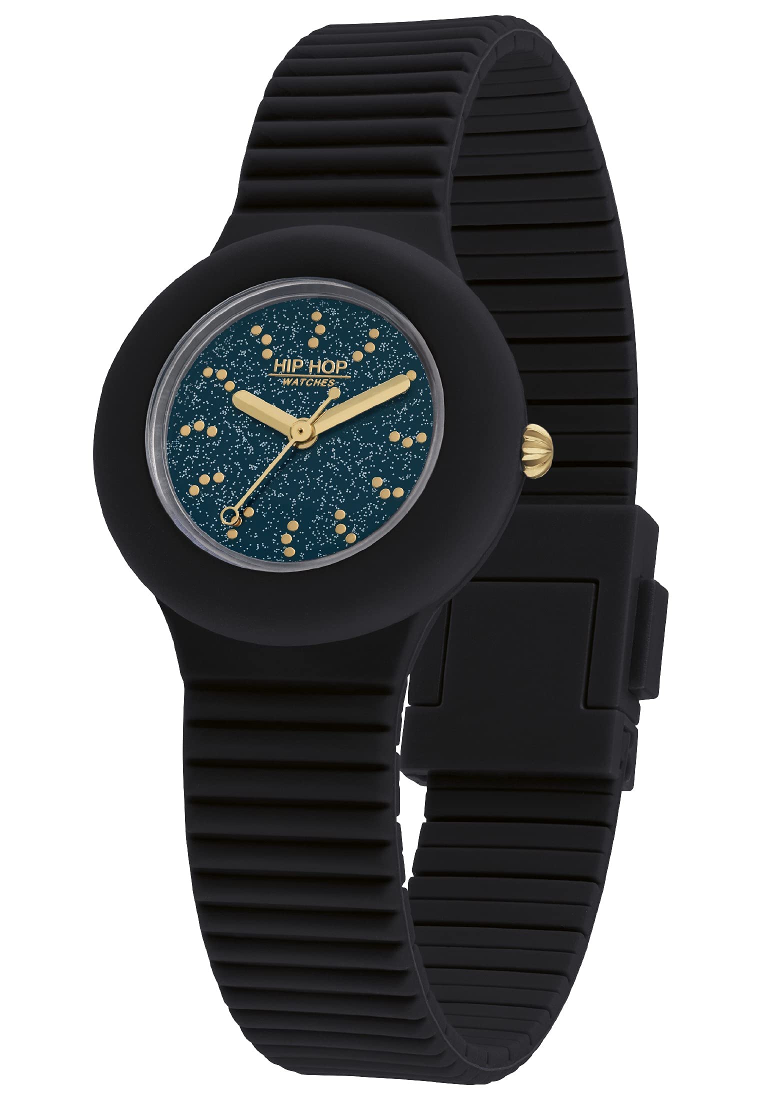HIP HOP, Collezione Fly to the Stars, Orologio Donna, con Quadrante Glitter e Cinturino in Silicone, Intercambiabile e Regolabile, Cassa 32 mm, Movimento Miyota 7T35, Resistente all'Acqua, Blu