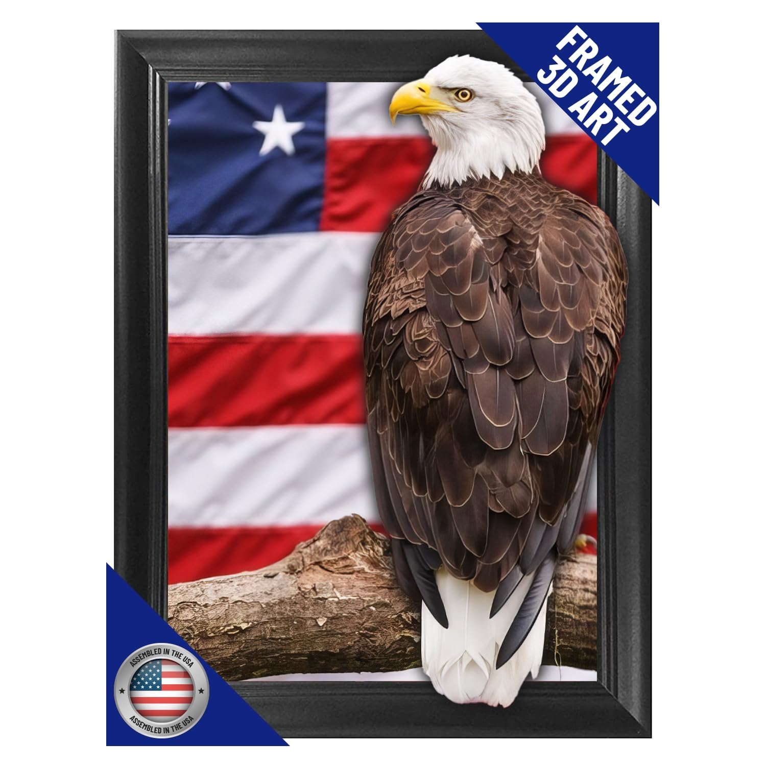American Eagle 3D Poster Wall Art Decor Framed Print | 12x16 inches | Star Spangled Banner Pride Proud USA Patriot Flag Lenticular Posters & Pictures