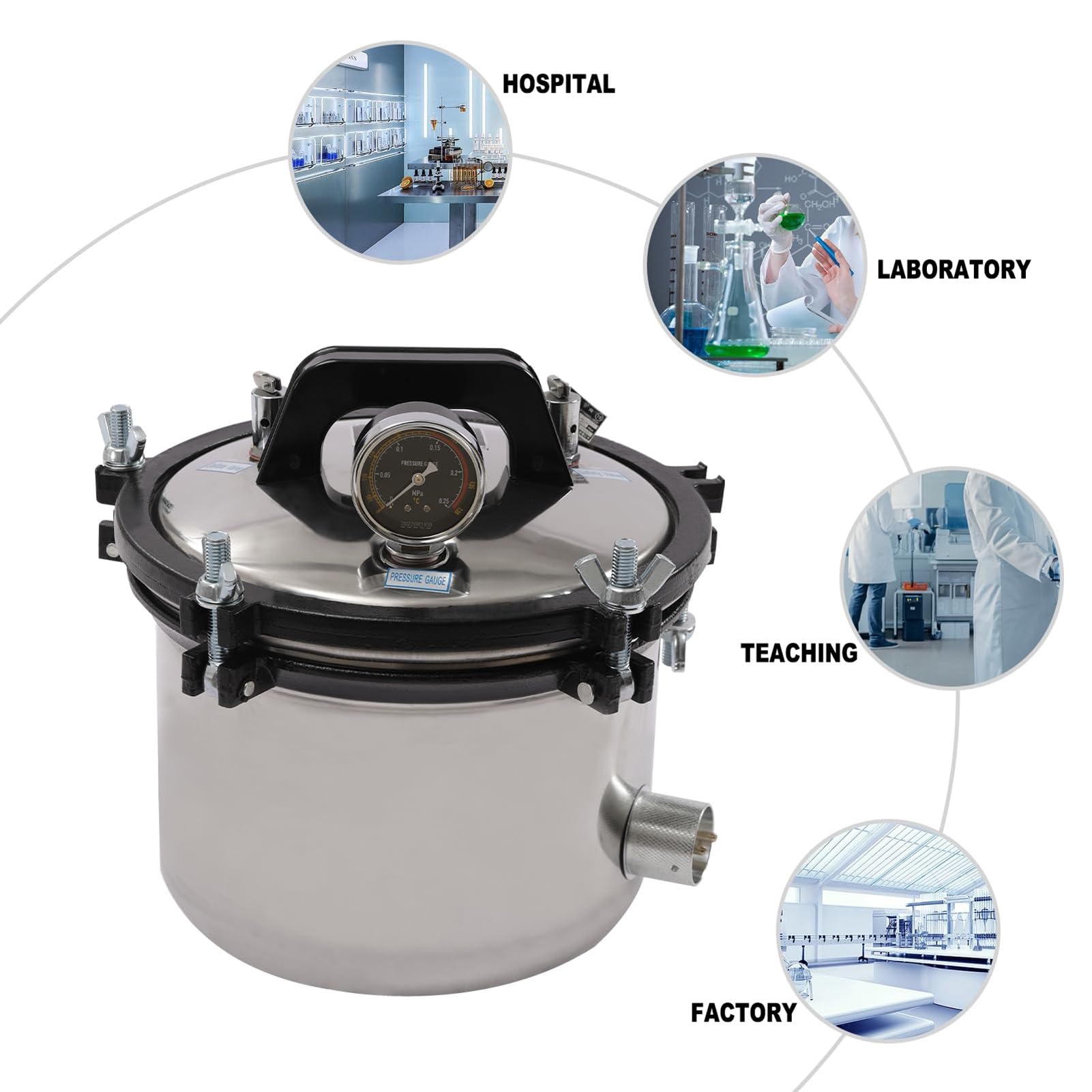 Esterilizador autoclave, equipo de laboratorio de acero inoxidable de 8 L, esterilizador de vapor portátil para cristalería, medio de cultivo, autoclave de laboratorio de dos válvulas, soluciones de