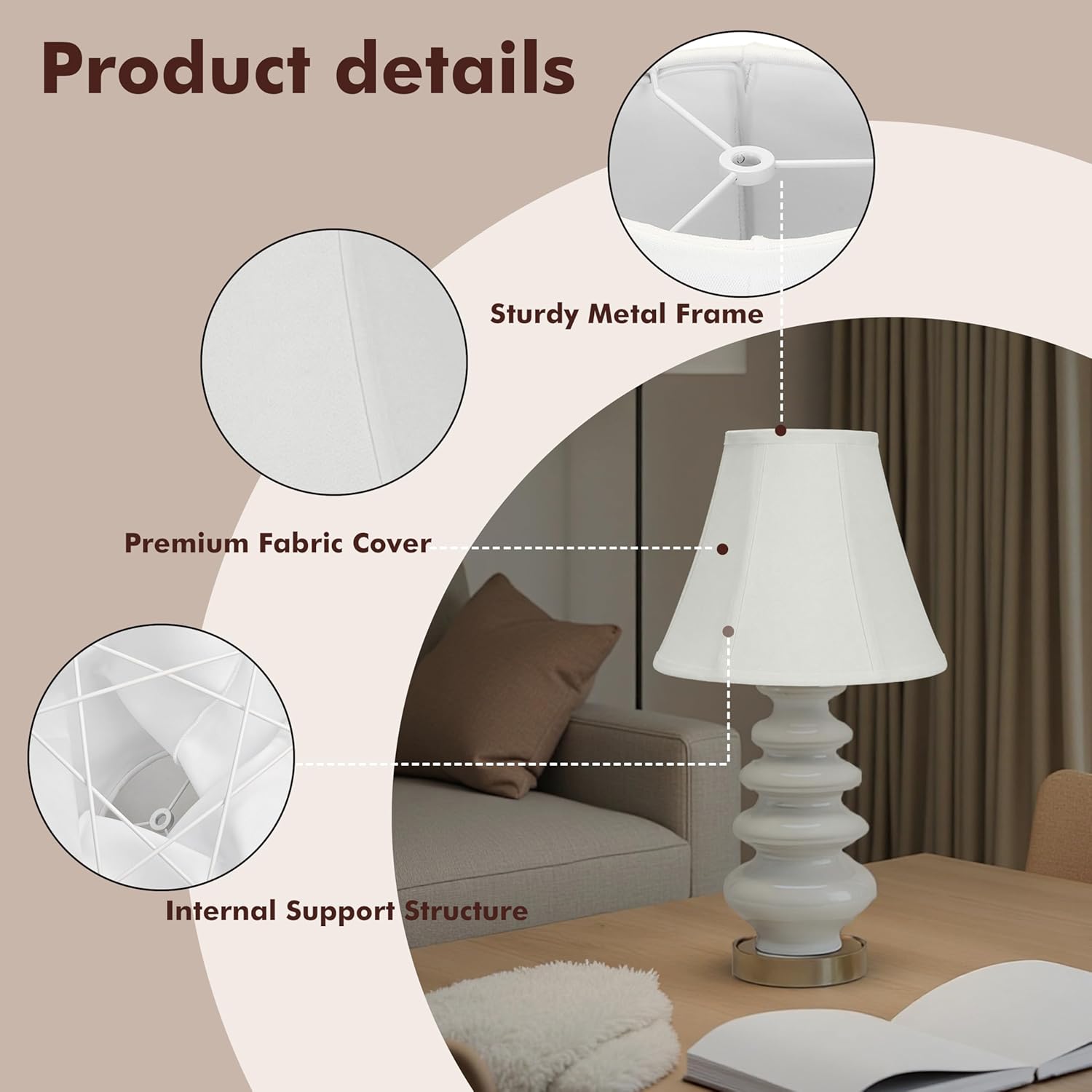 White Bell Lamp Shades Set of 2, 6.7" x 13" x 10.6" Fabric Replacement Lampshades for Table Lamps, Spider Fitter Lamp Shades for Home Decoration in Living Room, Bedroom, Easy Assembly Required