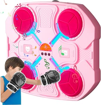 Music Boxing Machine with Boxing Gloves for Kids, Wall Mounted Machine with Light, 3-Speed Music Workout, No-Punch Target for Home, Indoor, Gym, Style 2, Sports