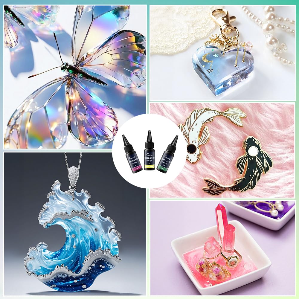 UV Resin, 24 Colors UV Curable Hard Resins, Colored&Fast Curing&Odorless and Clear UV Resins kit for Crafts, Jewelry Making, Colored Resin Casting and Coating(20g/0.68oz Each) - Image 7