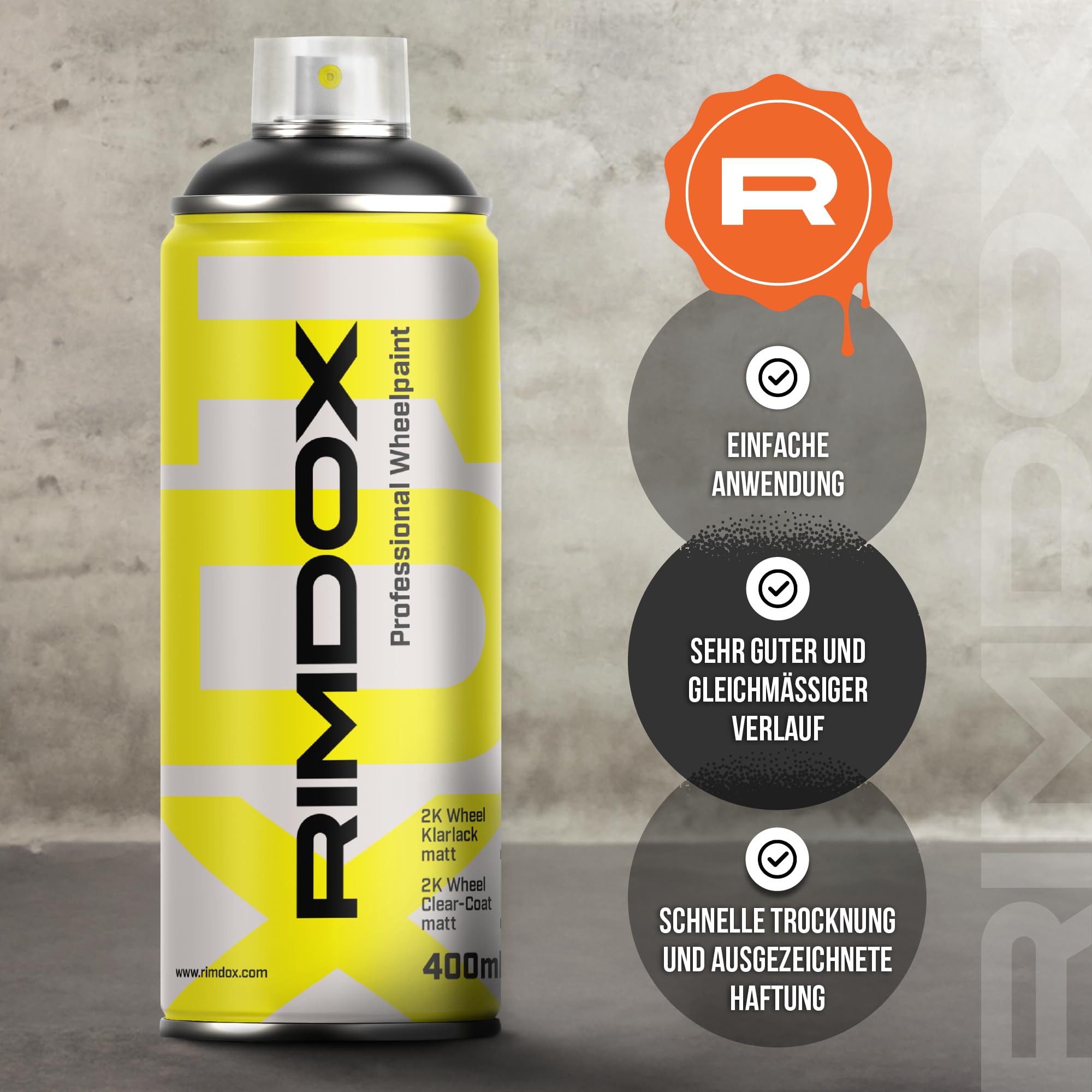 Felgen Klarlack | 2K- High-Solid | 400 ml Spraydose | Klarlack matt | in OEM Profiqualität | 100% Made in Germany | transparent, wasserfest, benzinresistent
