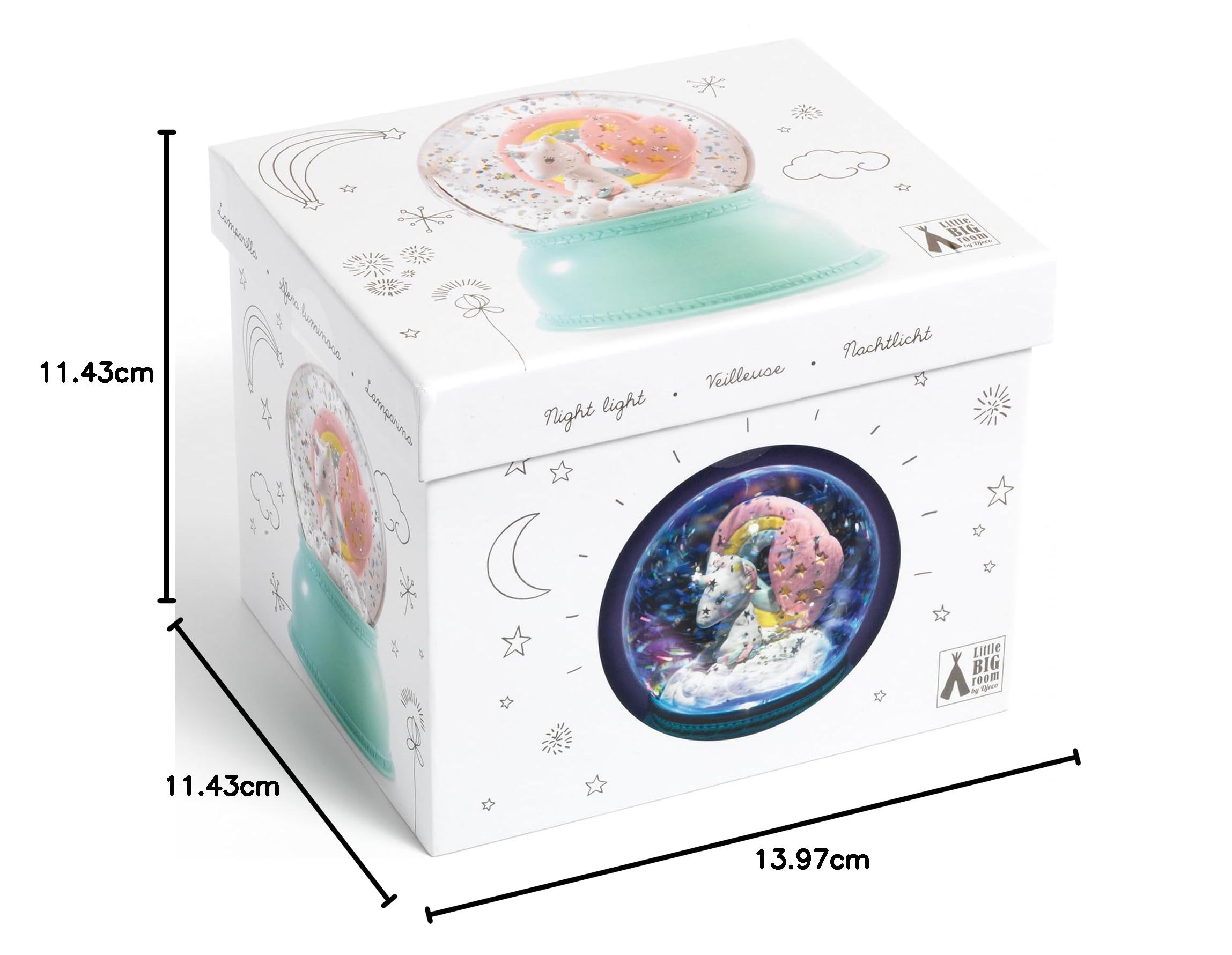 Djeco Veilleuse Boule à neige Licorne, 1 Unité (Lot de 1), Bleu