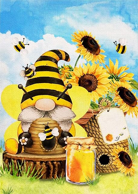RICUVED Gnome Diamond Painting Kits for Adults,Sunflowers Diamond Painting Kits,5D DIY Full Drill Diamond Painting by Number Kits Summer Diamond Art Kits Honeybees for Home Wall Decor 12x16 Inch