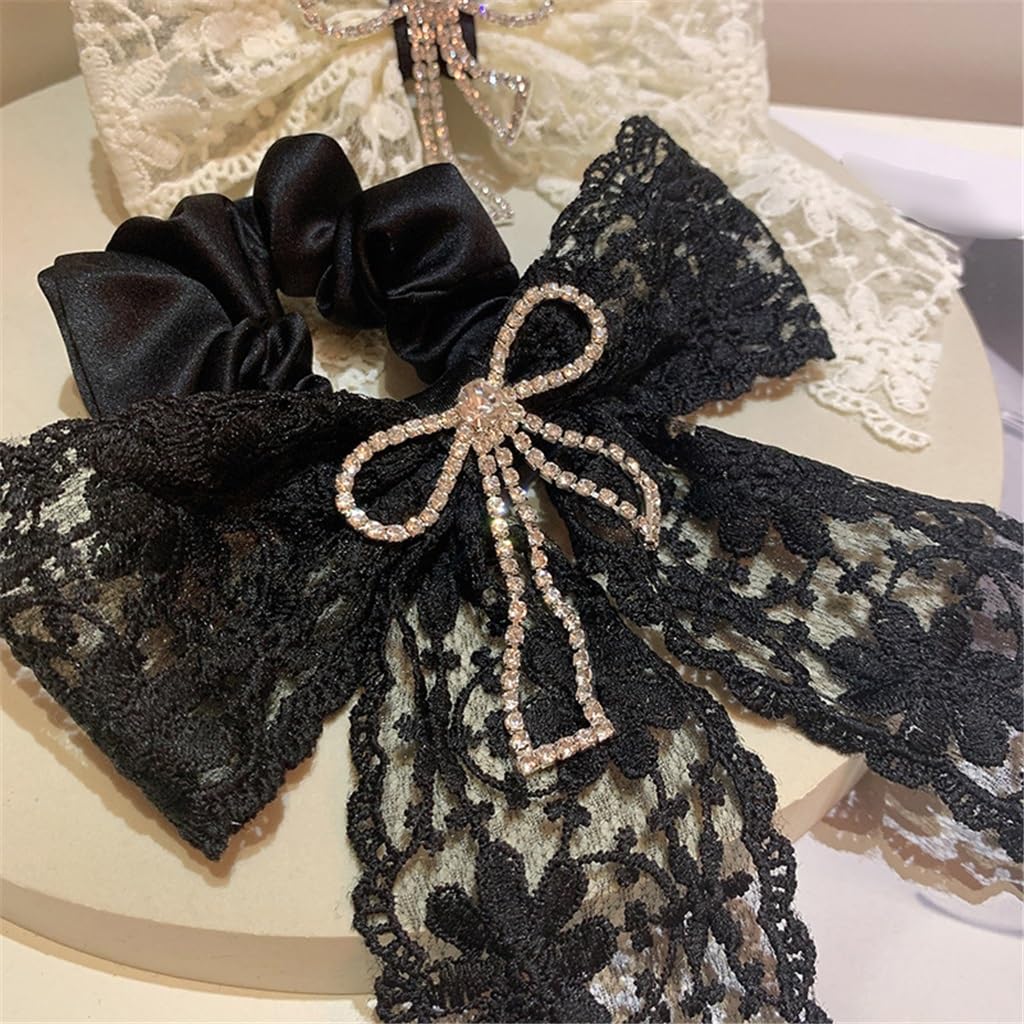 Hair Accessories Black and White Embroidered Lace Diamond with Large Rope Headdress