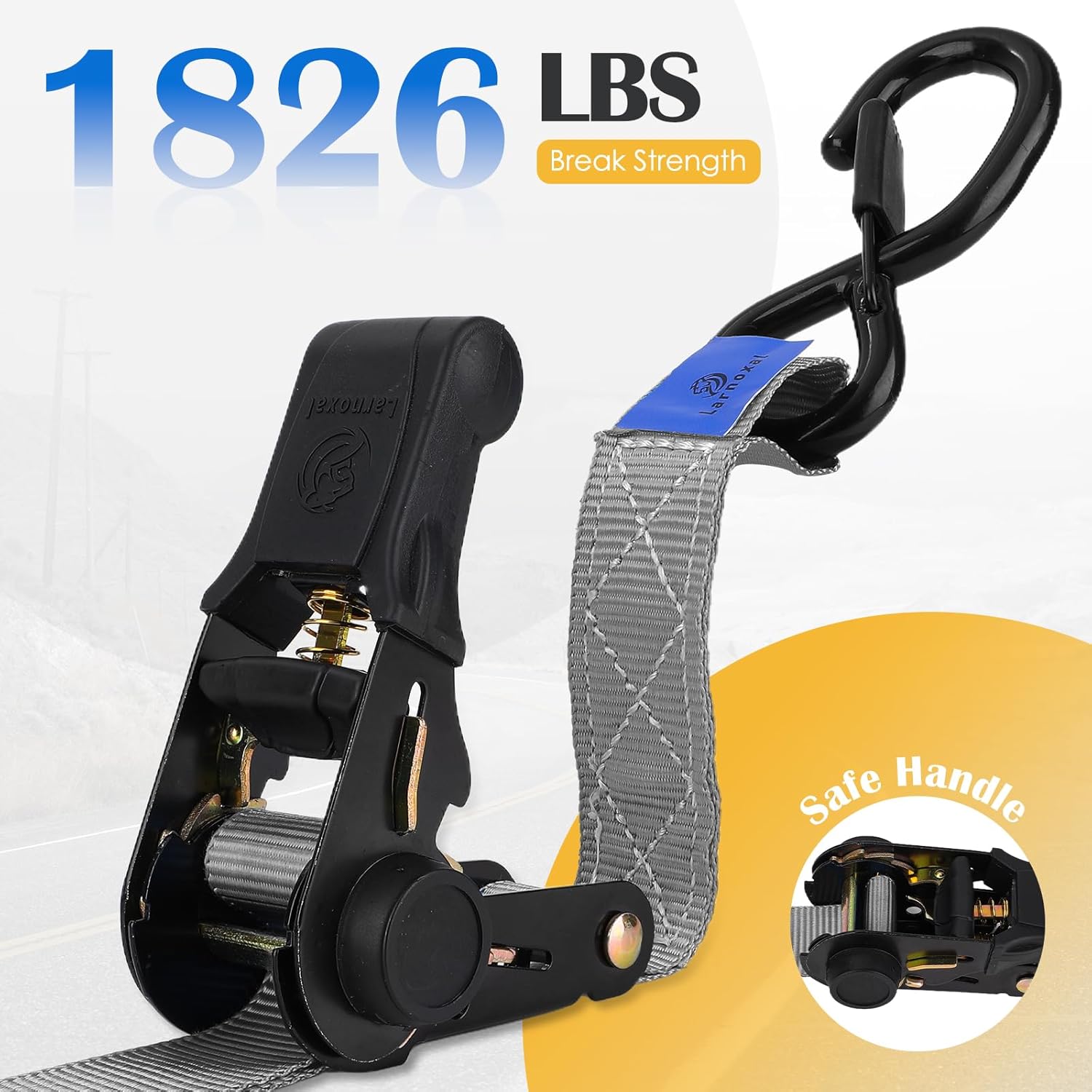 Ratchet Straps 4 Pack - 1,826 Lbs Break Strength 1 in x 15 Ft Medium Duty Ratchet Tie Down Straps with S Hooks Set for Truck, Cargo Van, Trailer, Motorcycle (Grey) - Image 3