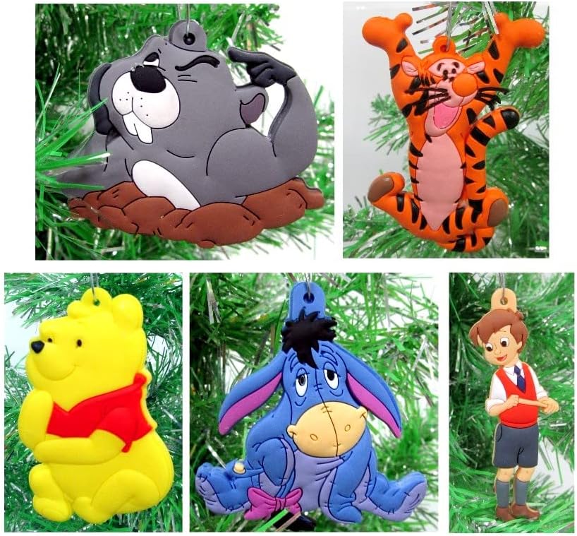 Christmas Tree Ornaments Winnie The Pooh Set Featuring Pooh and Friends - Unique Shatterproof Plastic Design