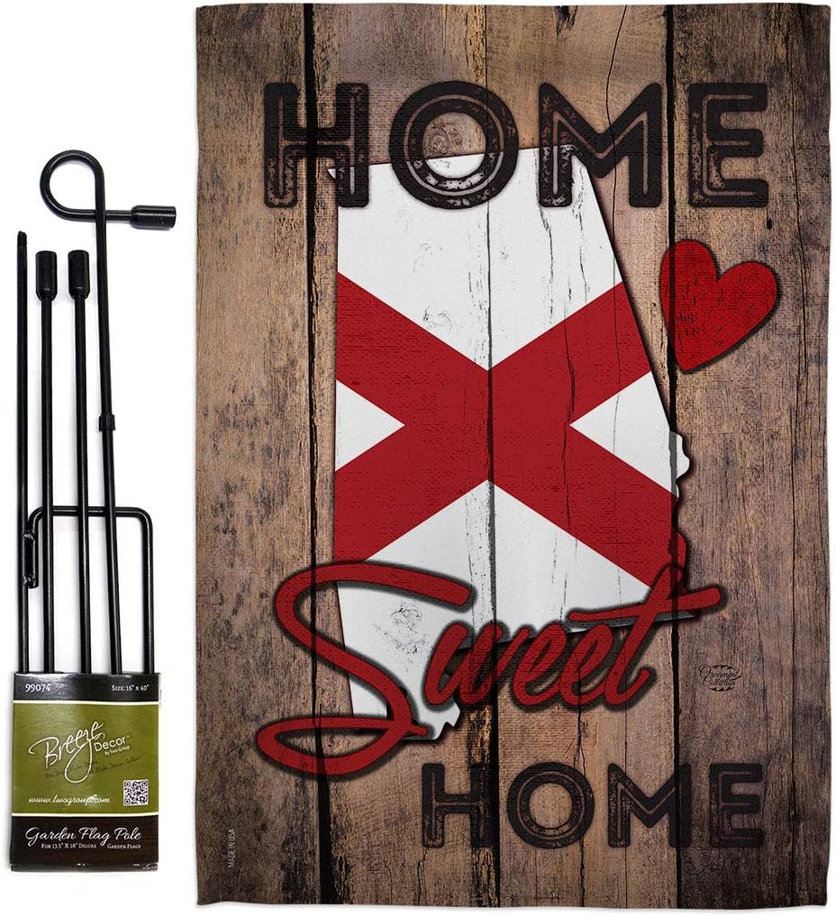 State Alabama Home Sweet Garden Flag Set with Stand Americana States USA American Territories Republic Country Particular Area Small Decorative Gift Yard House Banner Made In 13 X 18.5