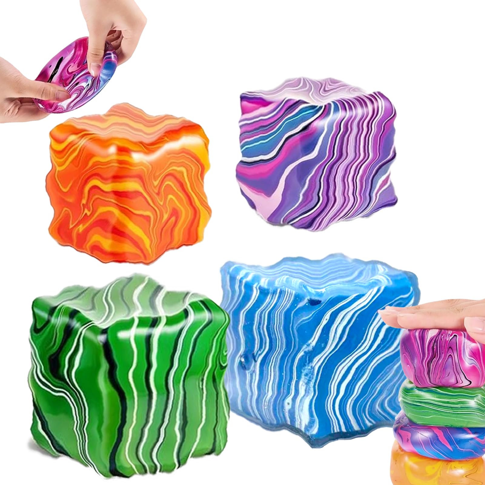 MUVZKQIAN Nice Ice Cube Squishy Toys, 4PCS Squishy Stress Cube Toy for Teens & Adults, Doh Stress Balls, Sensory Stress Relief Fidget Toys for Autism Anxiety Relief Stocking Fillers — image 1