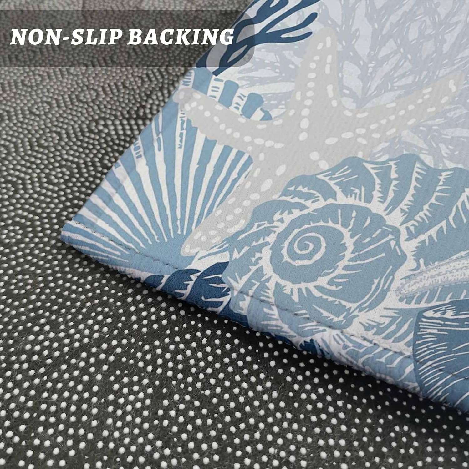 Kitchen Mats for Floor Watercolor Blue Starfish Jellyfish Washable Non Slip Kitchen Rugs 2PCS, Vintage Coral Shells Fish Absorbent Standing Mats for Sink Bathroom Office 15.7x23.6in+15.7x47.2in