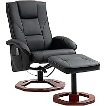 HOMCOM Massage Recliner Chair with Ottoman, Electric Faux Leather Recliner with 10 Vibration Points, Swivel Reclining Chair with Remote Control, Wood Base and Side Pocket, Black