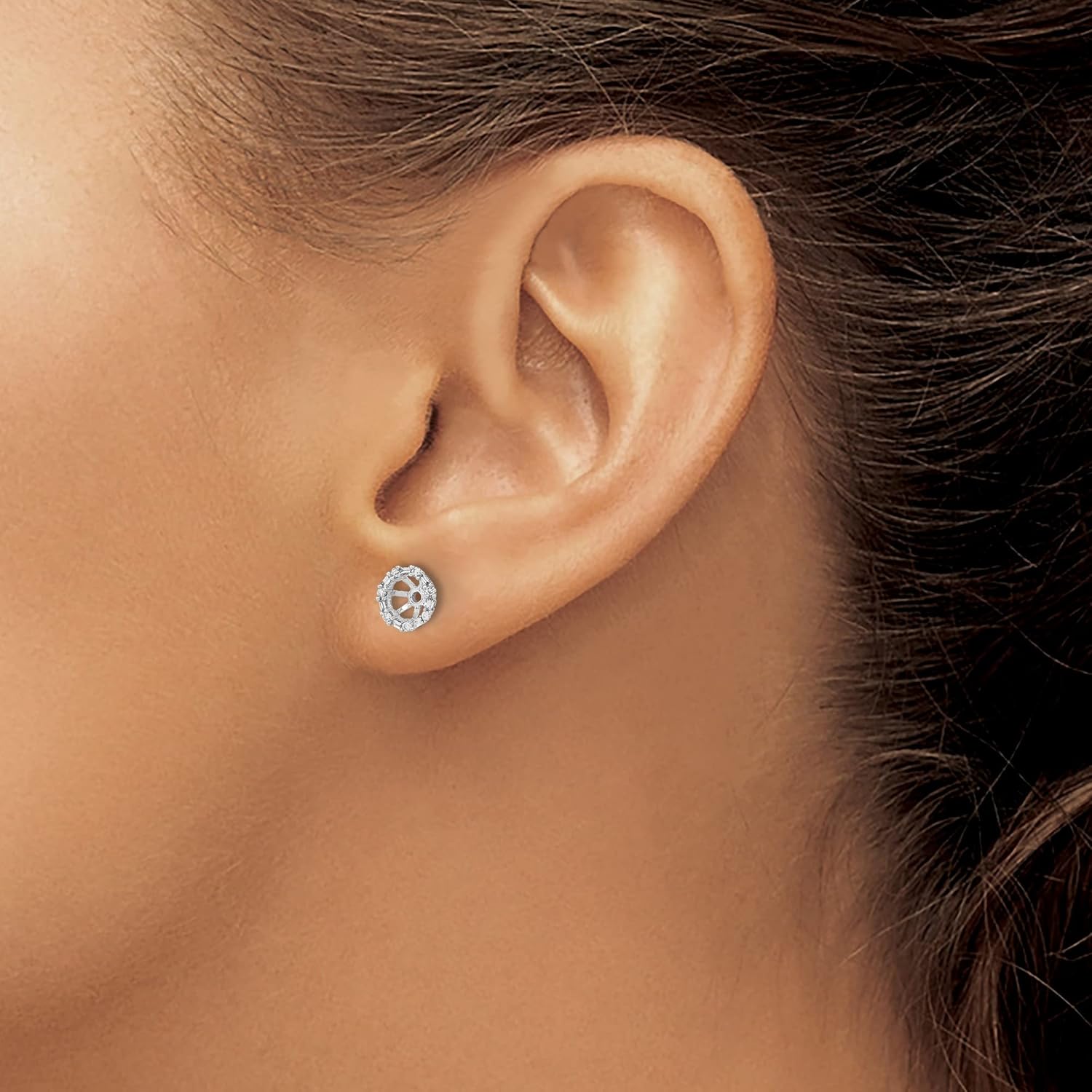 14k White Gold Diamond Earring Jackets 6mm with Round and Baguette Diamonds, Halo Enhancers for Women