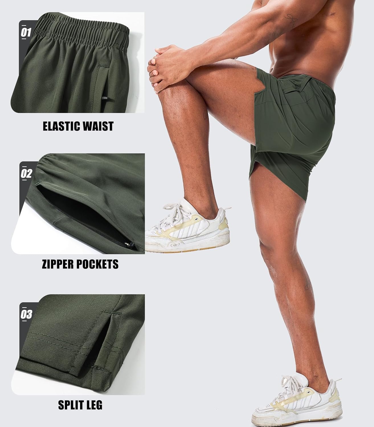 Surenow Men's Workout Running Shorts Quick Dry Gym Shorts Active Lightweight Shorts Athletic Shorts for Men with Zip Pockets - Image 4