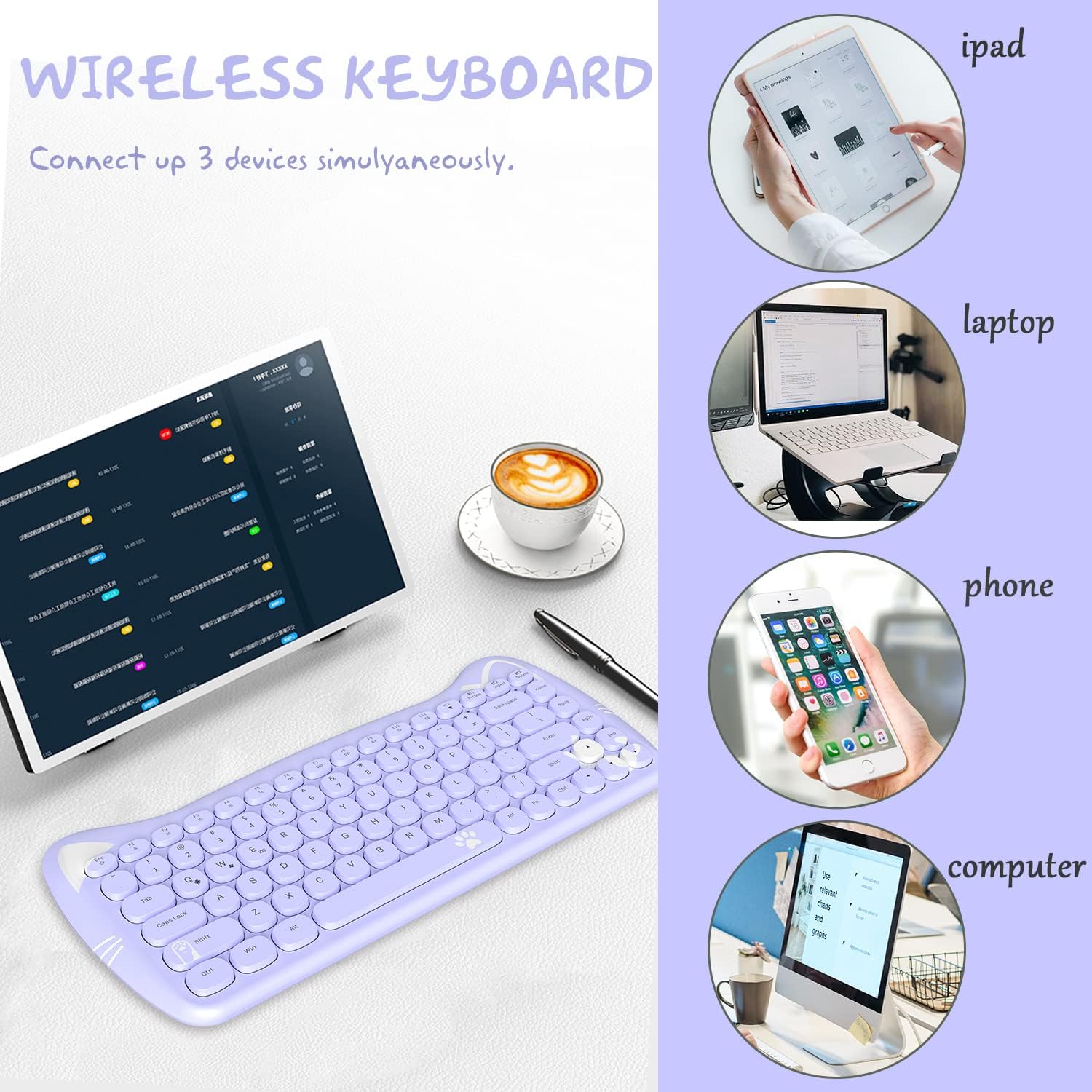 ZIYOU LANG 3060i Wireless Cute Computer Keyboard 80 Percent Lovely Cat